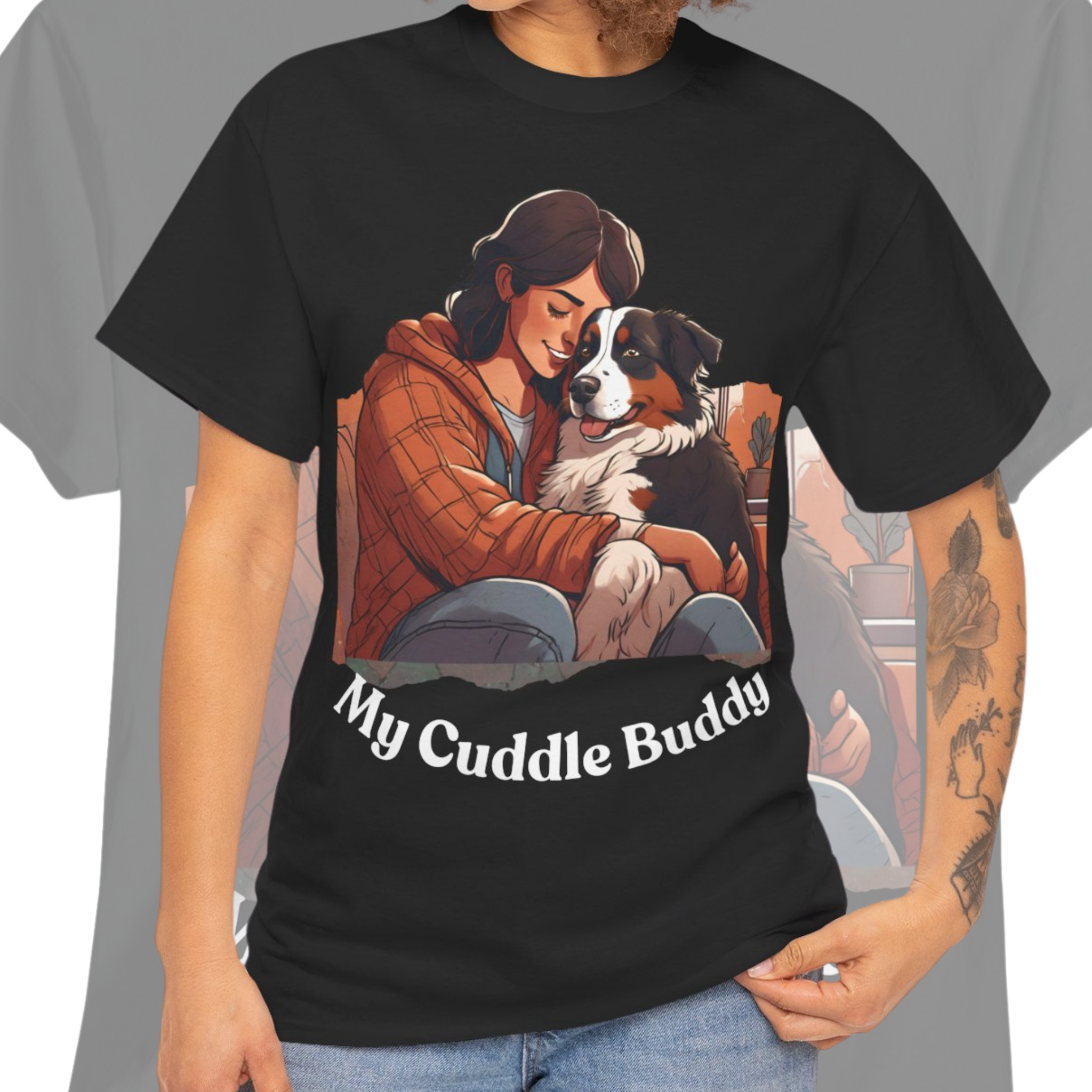 Women’s “My Cuddle Buddy” Australian Shepherd T‑Shirt – Snuggle Partner Mom Gift