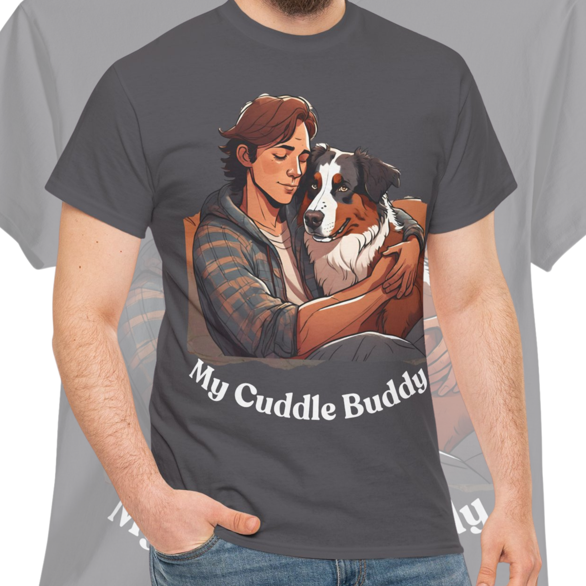 Men’s “My Cuddle Buddy” Australian Shepherd T‑Shirt – Snuggle Partner Dad Gift