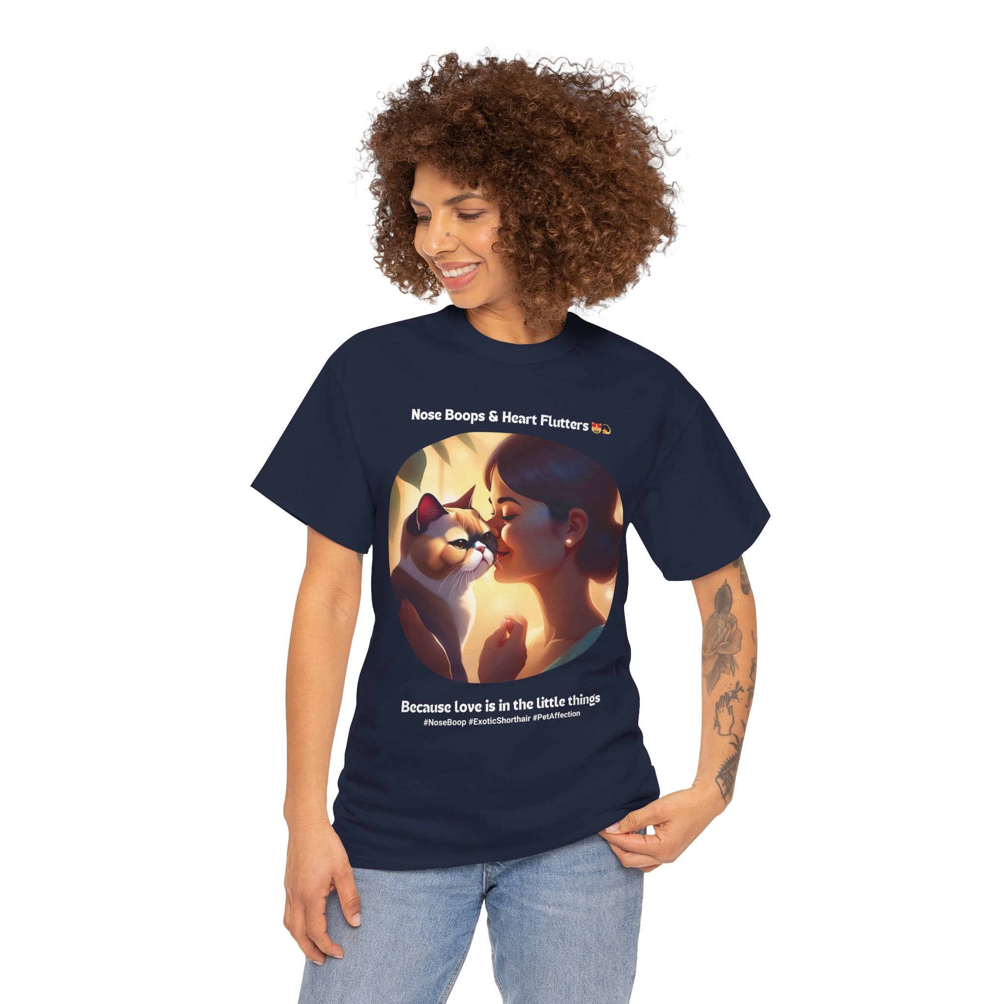 Women’s “Nose Boops & Heart Flutters” Exotic Shorthair T‑Shirt – Sweet Cat Mom Gift
