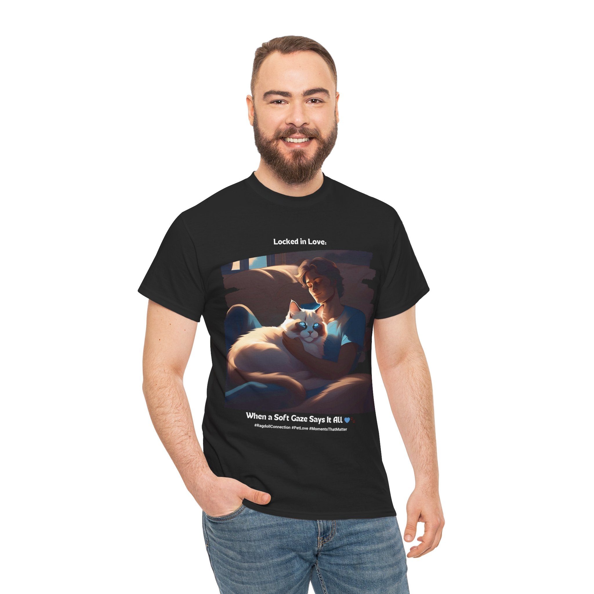 Men’s “A Gaze That Speaks Volumes” Ragdoll T‑Shirt – Expressive Cat Dad Gift