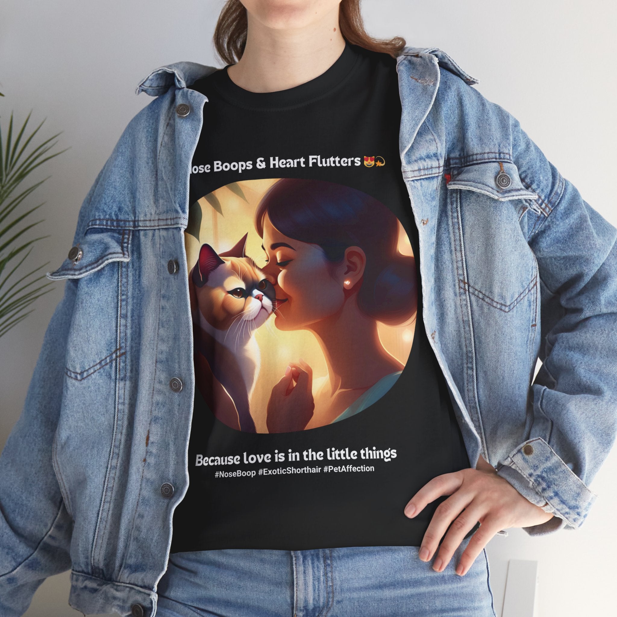 Women’s “Nose Boops & Heart Flutters” Exotic Shorthair T‑Shirt – Sweet Cat Mom Gift
