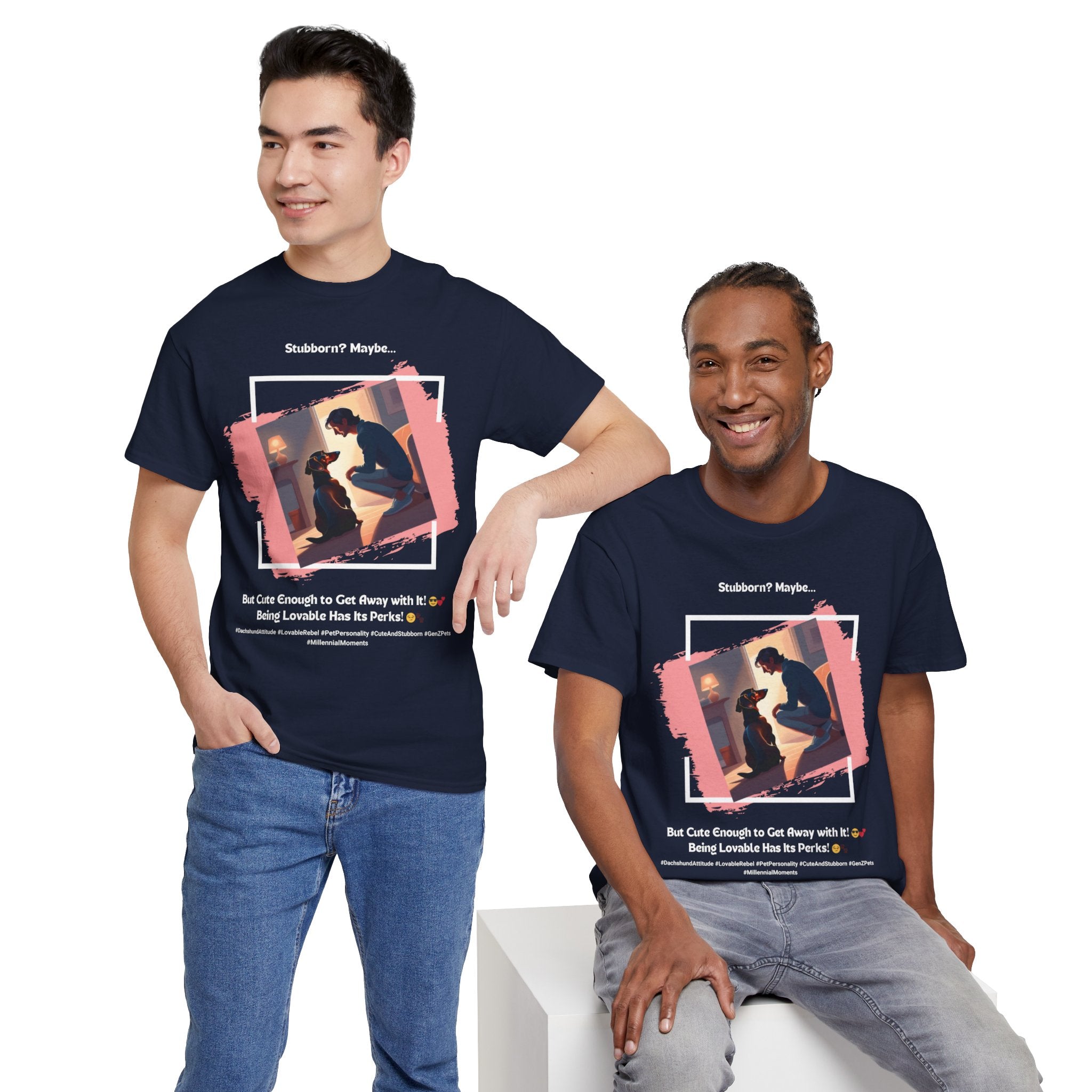 Men’s “Stubborn? Maybe… But Cute Enough” Dachshund T-Shirt – Wiener Dog Charm, Dog Dad Gift