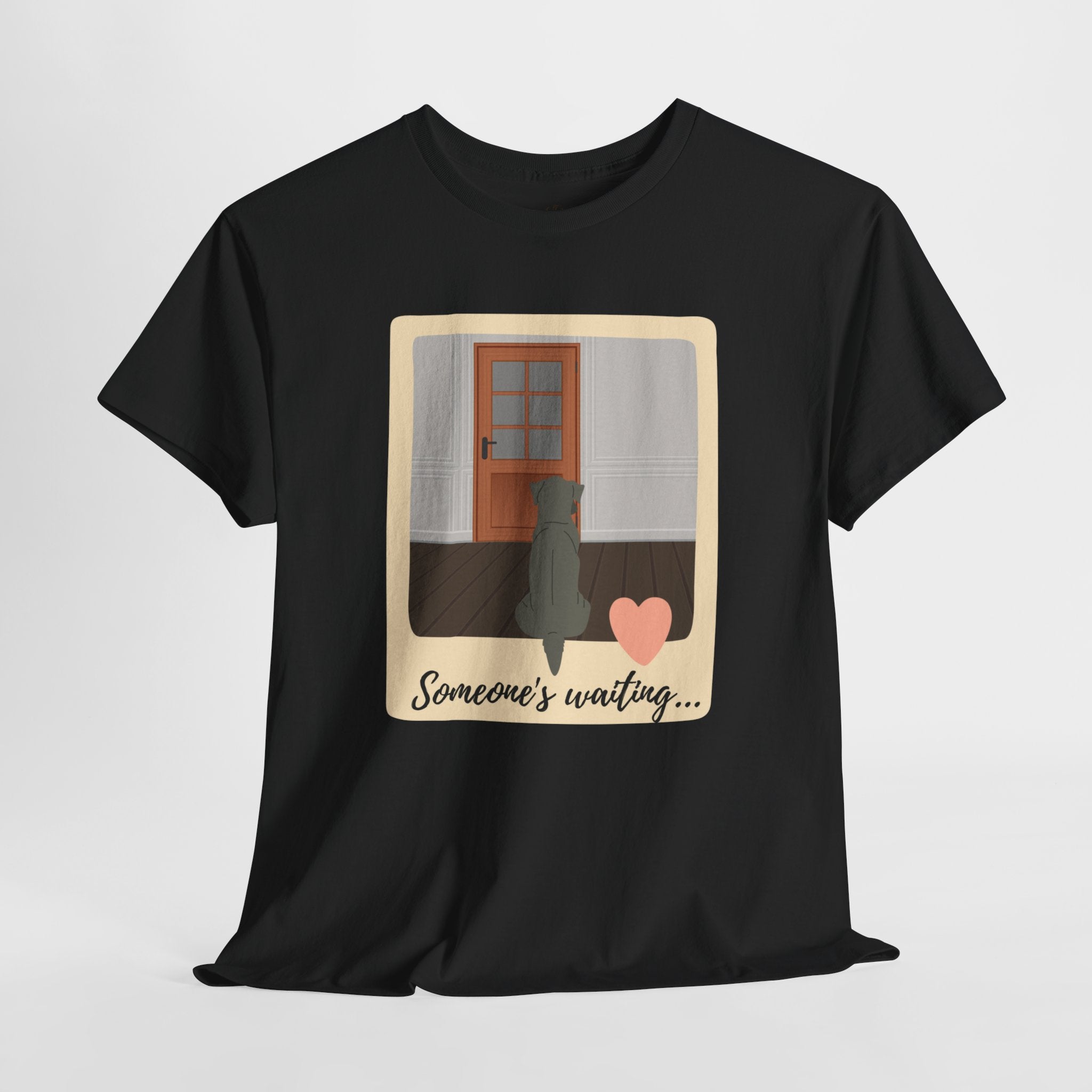 Unisex “Patiently Waiting” Dog T-Shirt – Door-Sitter Pup, Dog Lover Gift