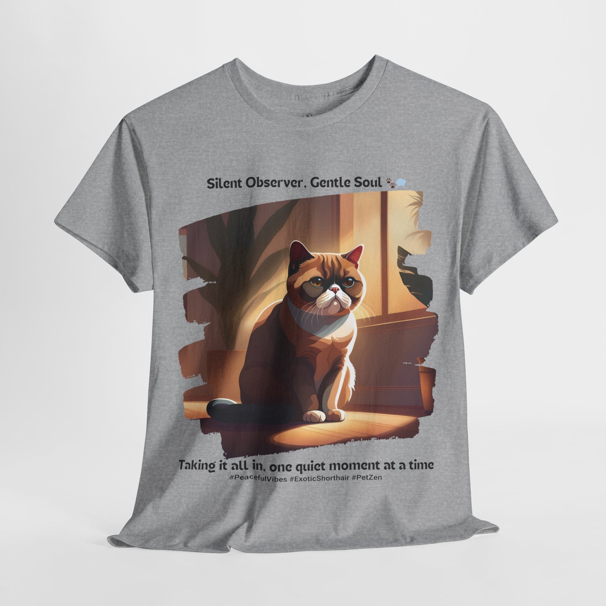 Unisex “Peaceful Observer” Exotic Shorthair T-Shirt – Zen Kitty Calm, Cat Lover Gift