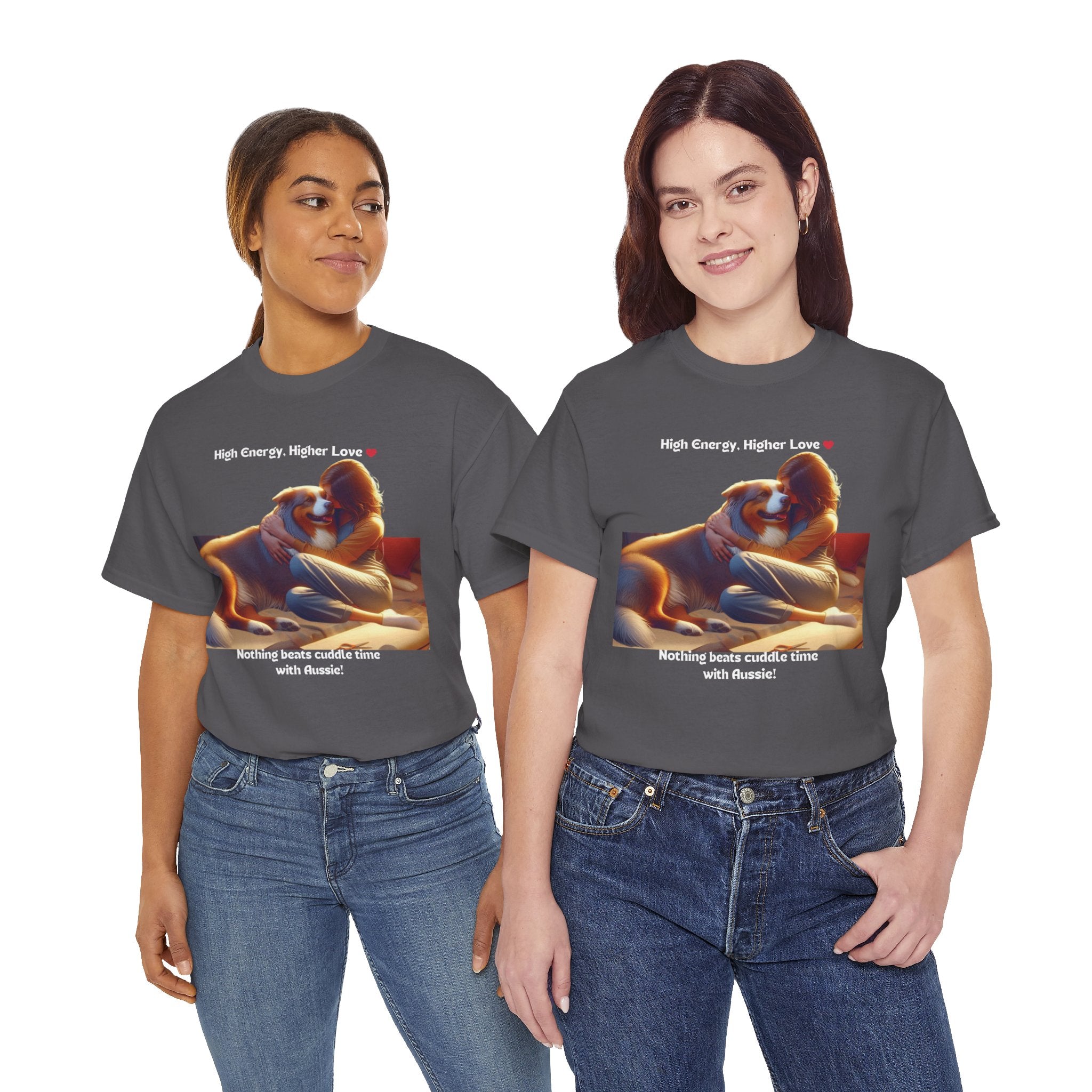 Women’s “High Energy, Higher Love” Australian Shepherd T‑Shirt – Energetic Pup Mom Gift