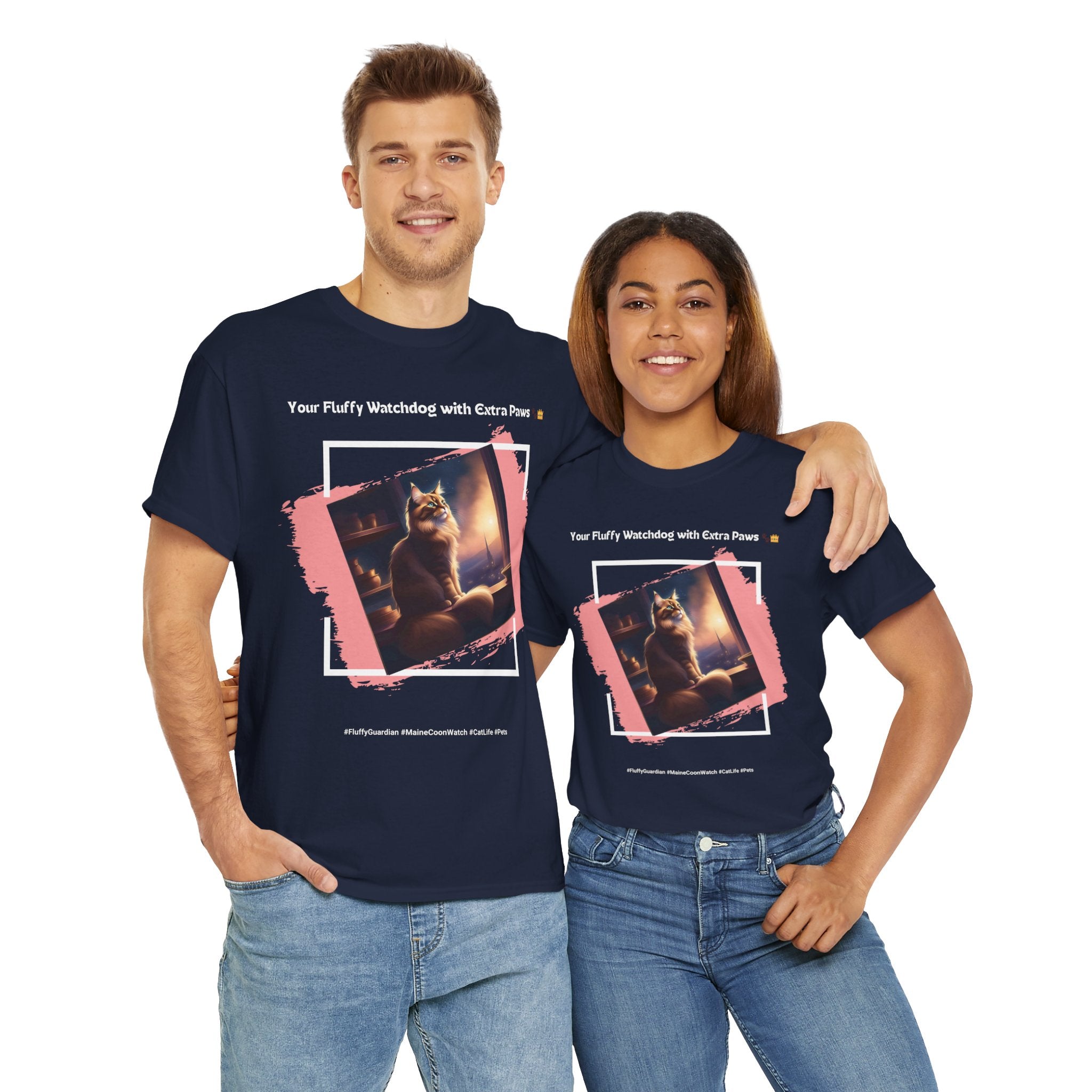 Unisex “Fluffy Watchdog” Maine Coon T-Shirt – Gentle Guardian, Cat Lover Gift