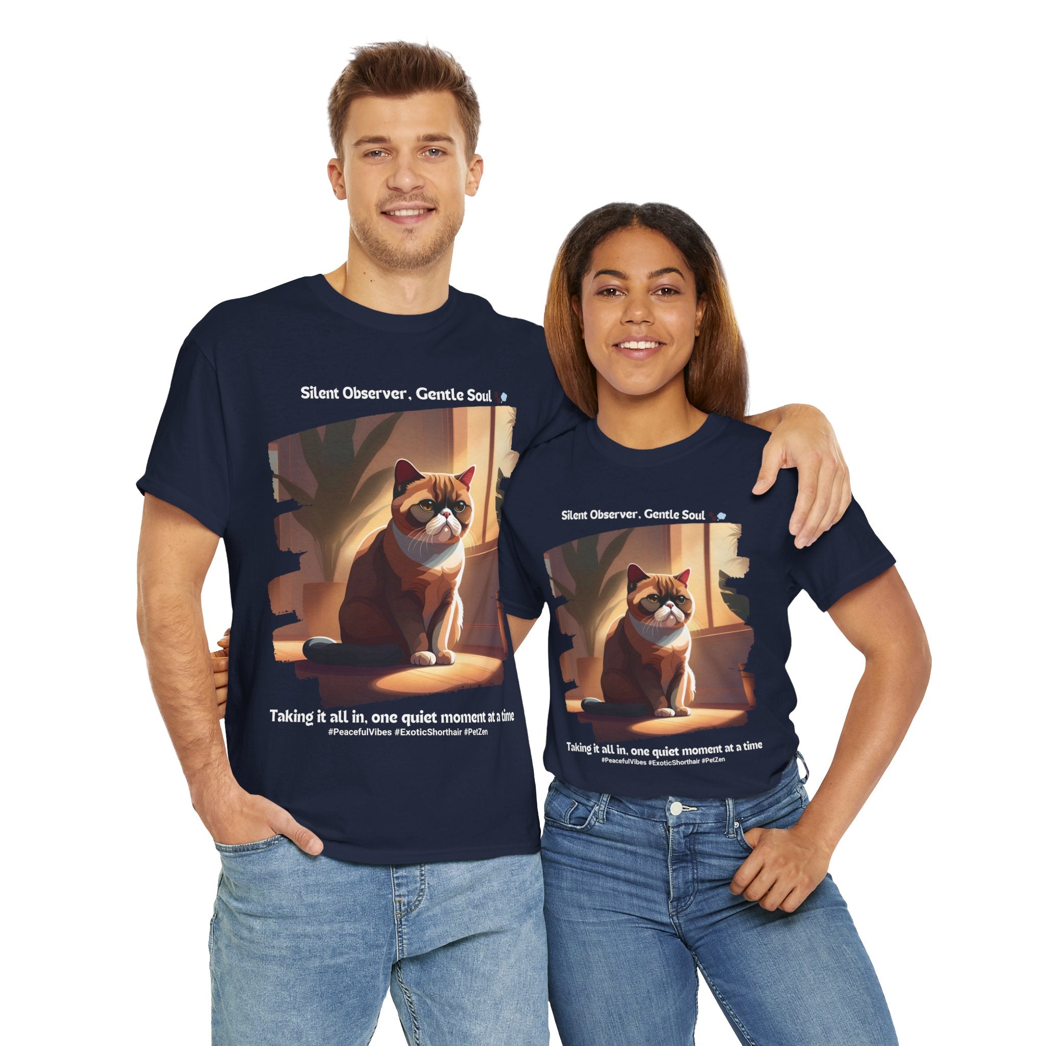Unisex “Peaceful Observer” Exotic Shorthair T-Shirt – Zen Kitty Calm, Cat Lover Gift