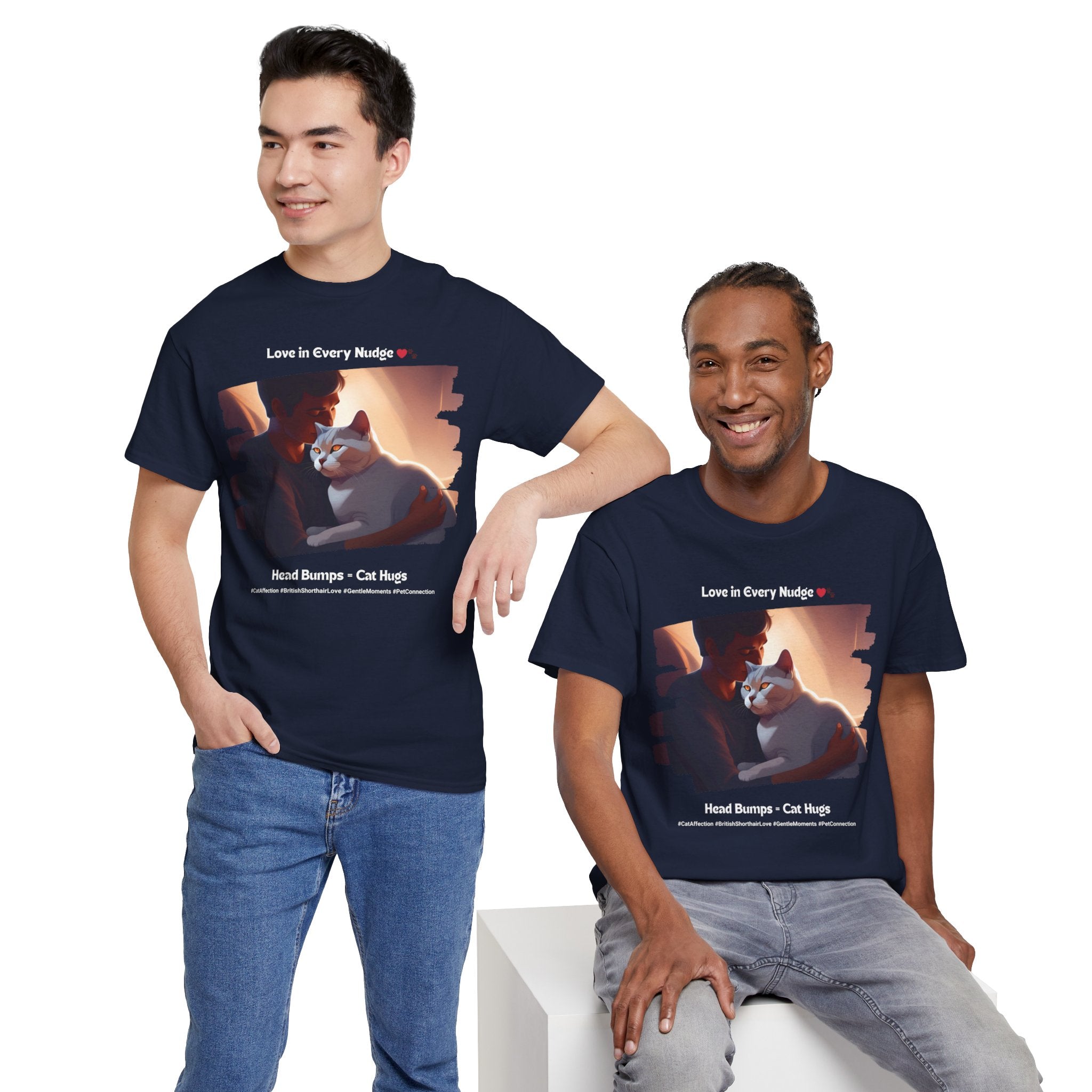 Men’s “Head Bumps = Cat Hugs” British Shorthair T‑Shirt – Affectionate Kitty Dad Gift