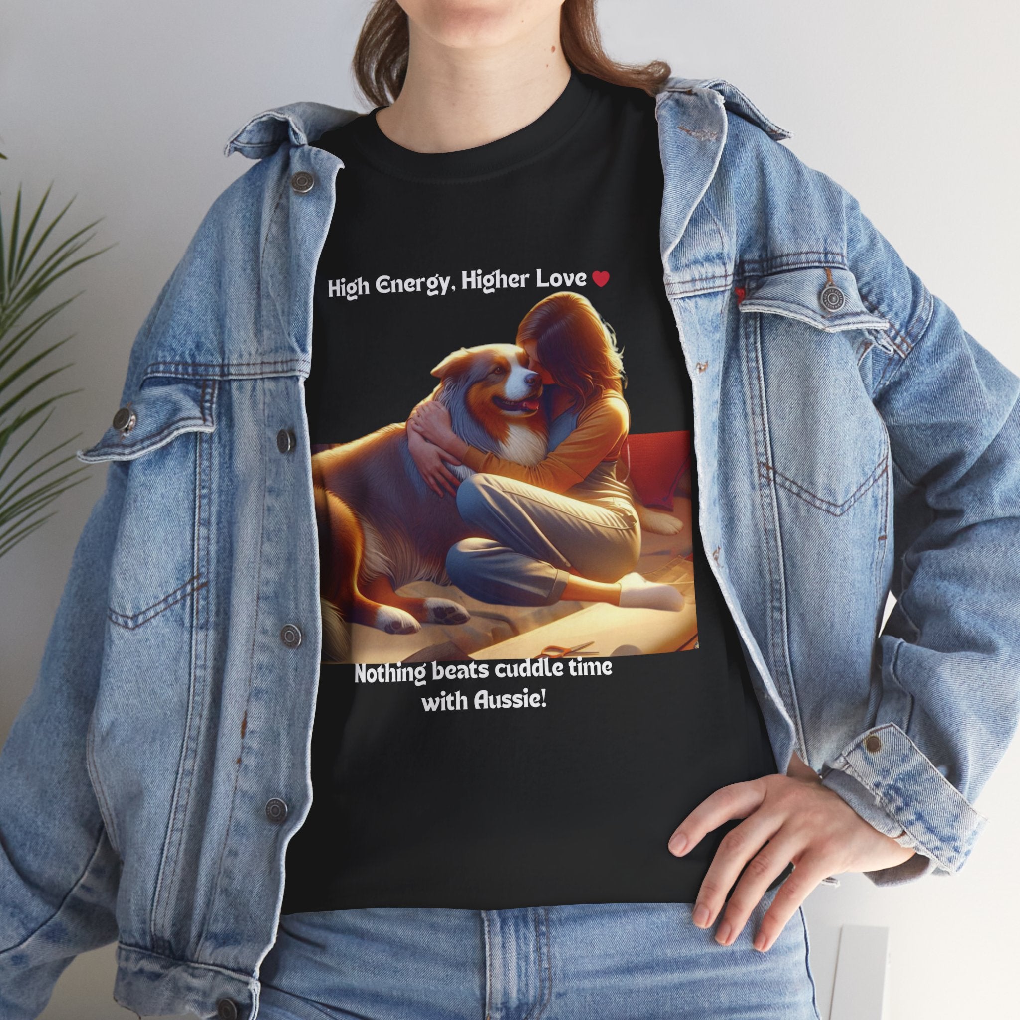 Women’s “High Energy, Higher Love” Australian Shepherd T‑Shirt – Energetic Pup Mom Gift