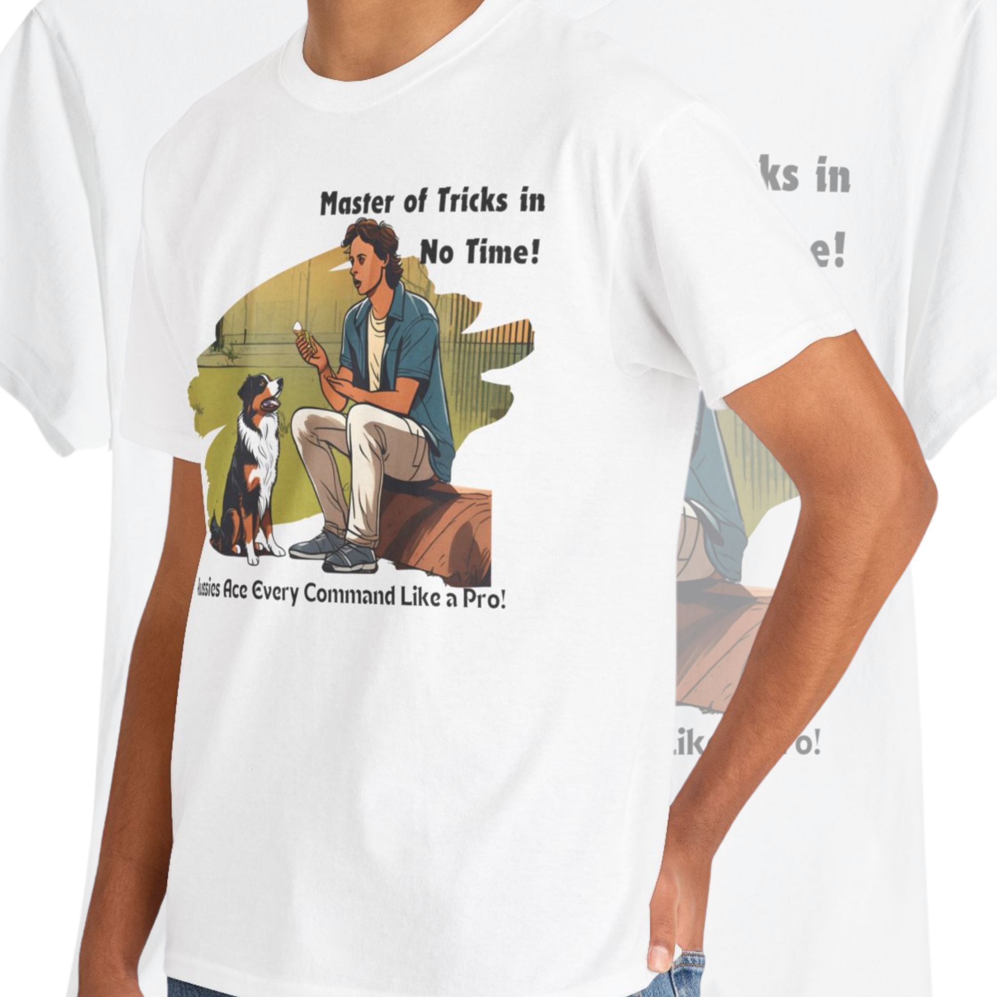 Men’s “Aussie Trickster: Master of Commands” T‑Shirt – Clever Pup Dad Gift
