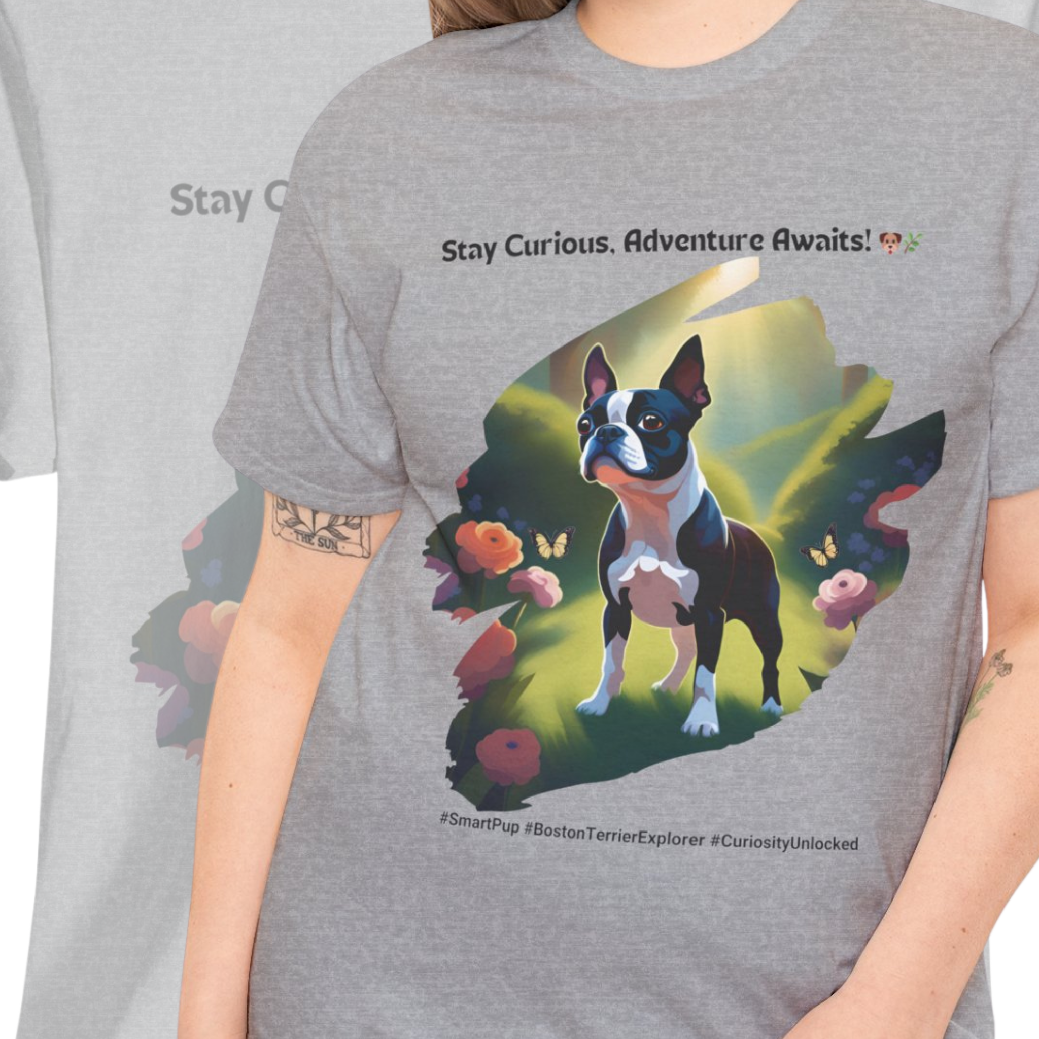 Unisex “Adventure Awaits” Boston Terrier T‑Shirt – Explorer Pup Gift