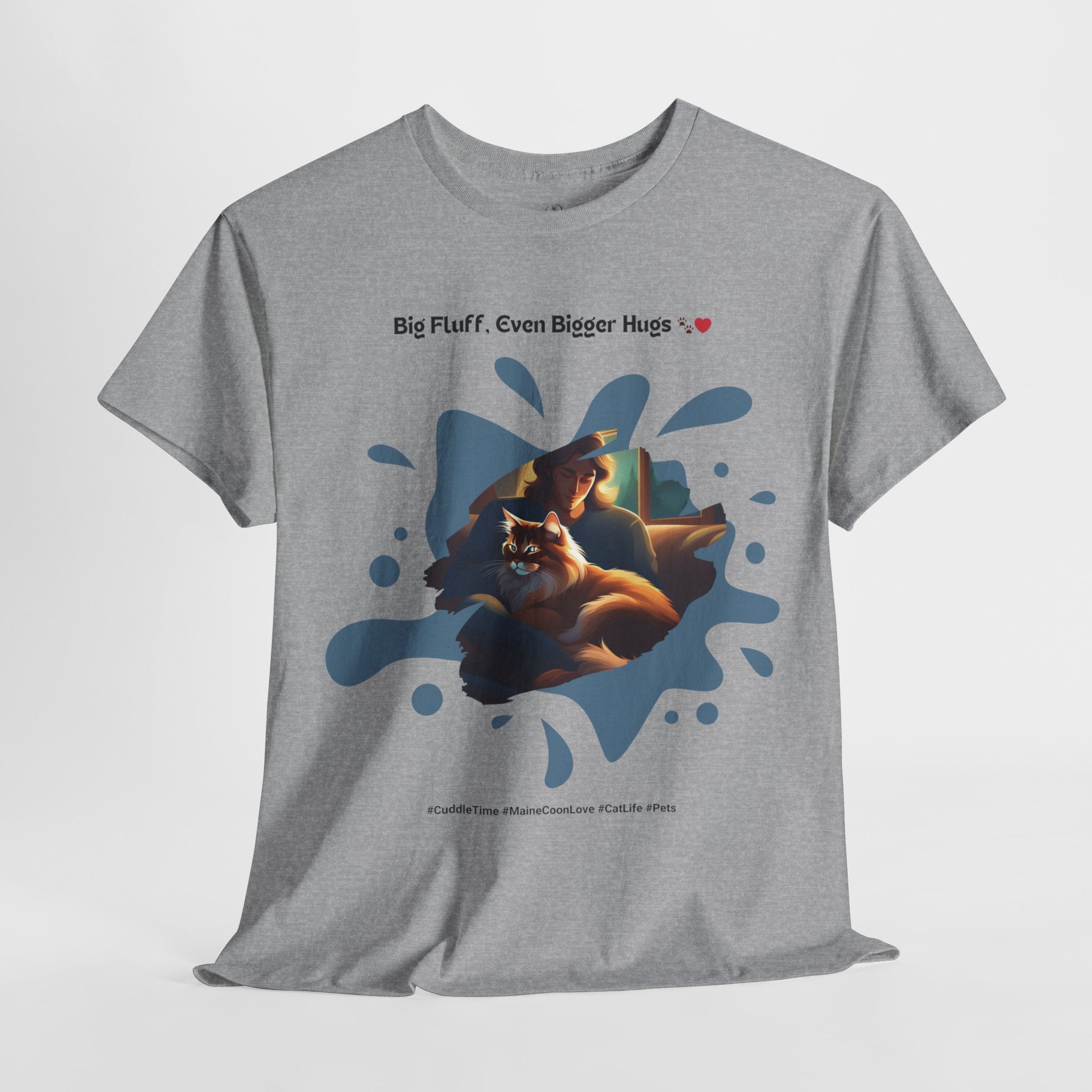 Men’s “Big Fluff, Even Bigger Hugs” Maine Coon T‑Shirt – Cuddle Cat Dad Gift