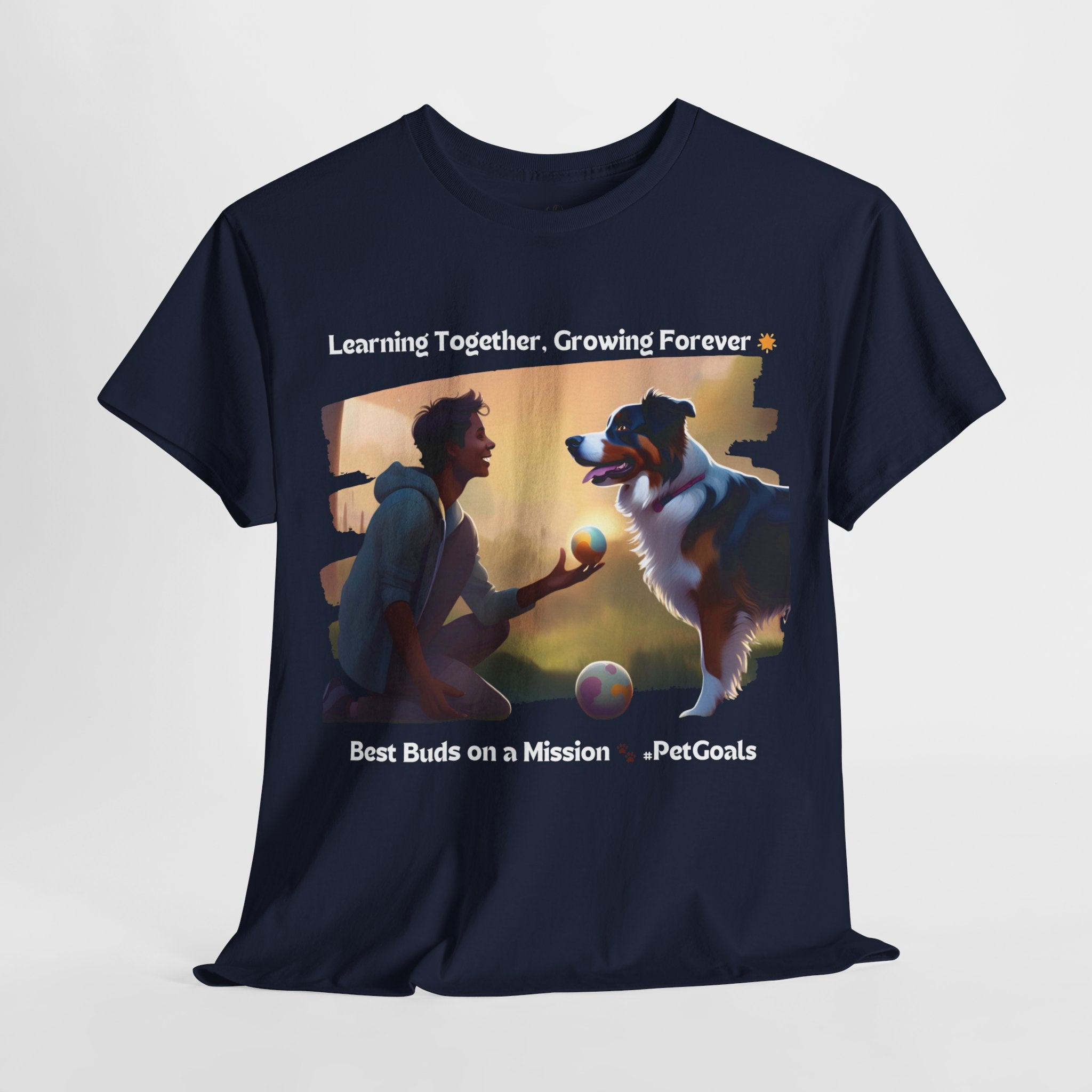 Men’s “Learning Together, Growing Forever” Australian Shepherd T‑Shirt – Journey Pup Dad Gift