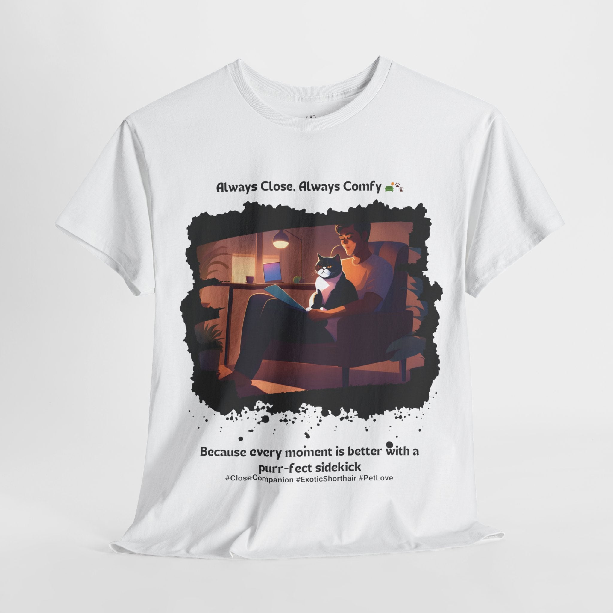 Men’s “Always Close, Always Comfy” Exotic Shorthair T‑Shirt – Soft Cat Dad Gift