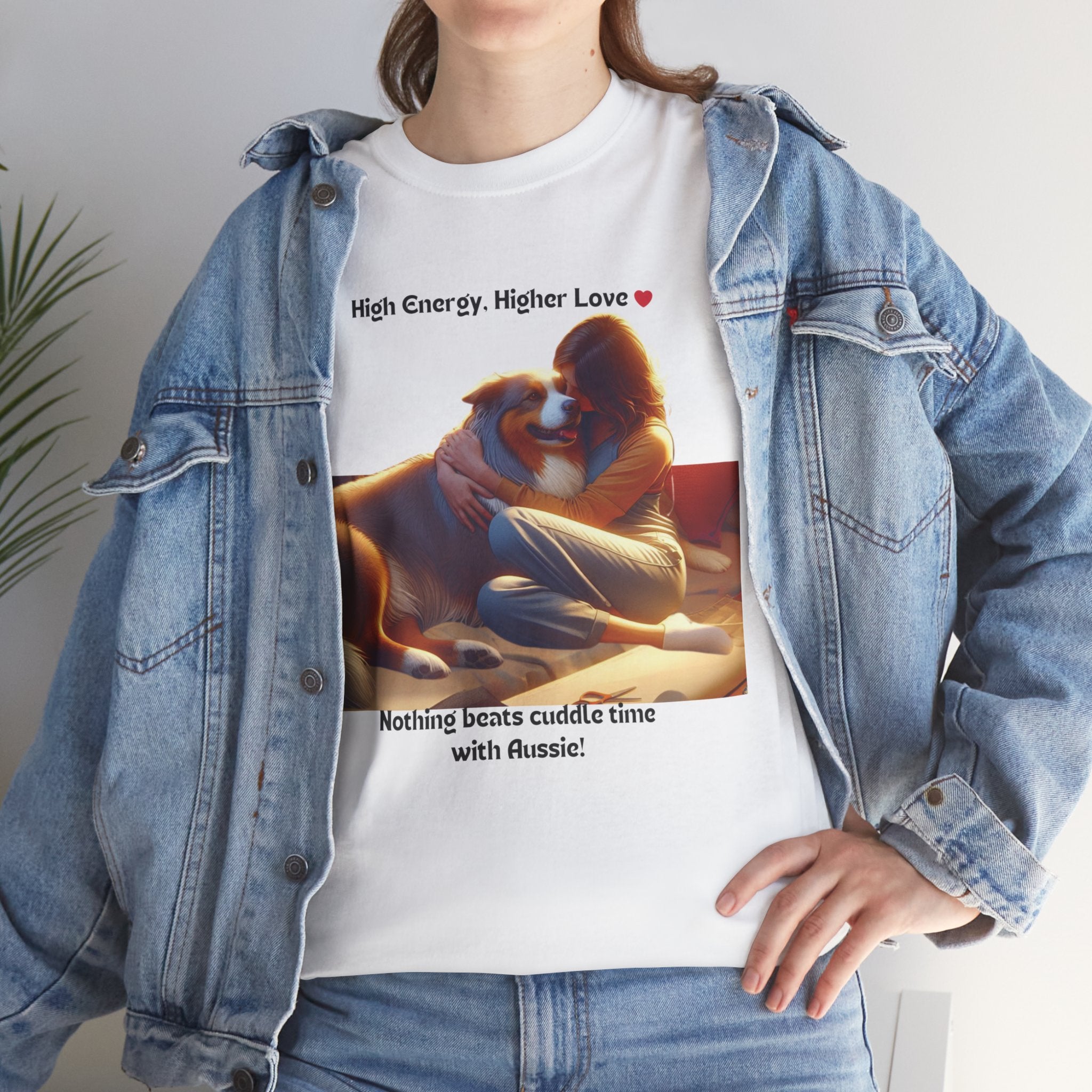 Women’s “High Energy, Higher Love” Australian Shepherd T‑Shirt – Energetic Pup Mom Gift