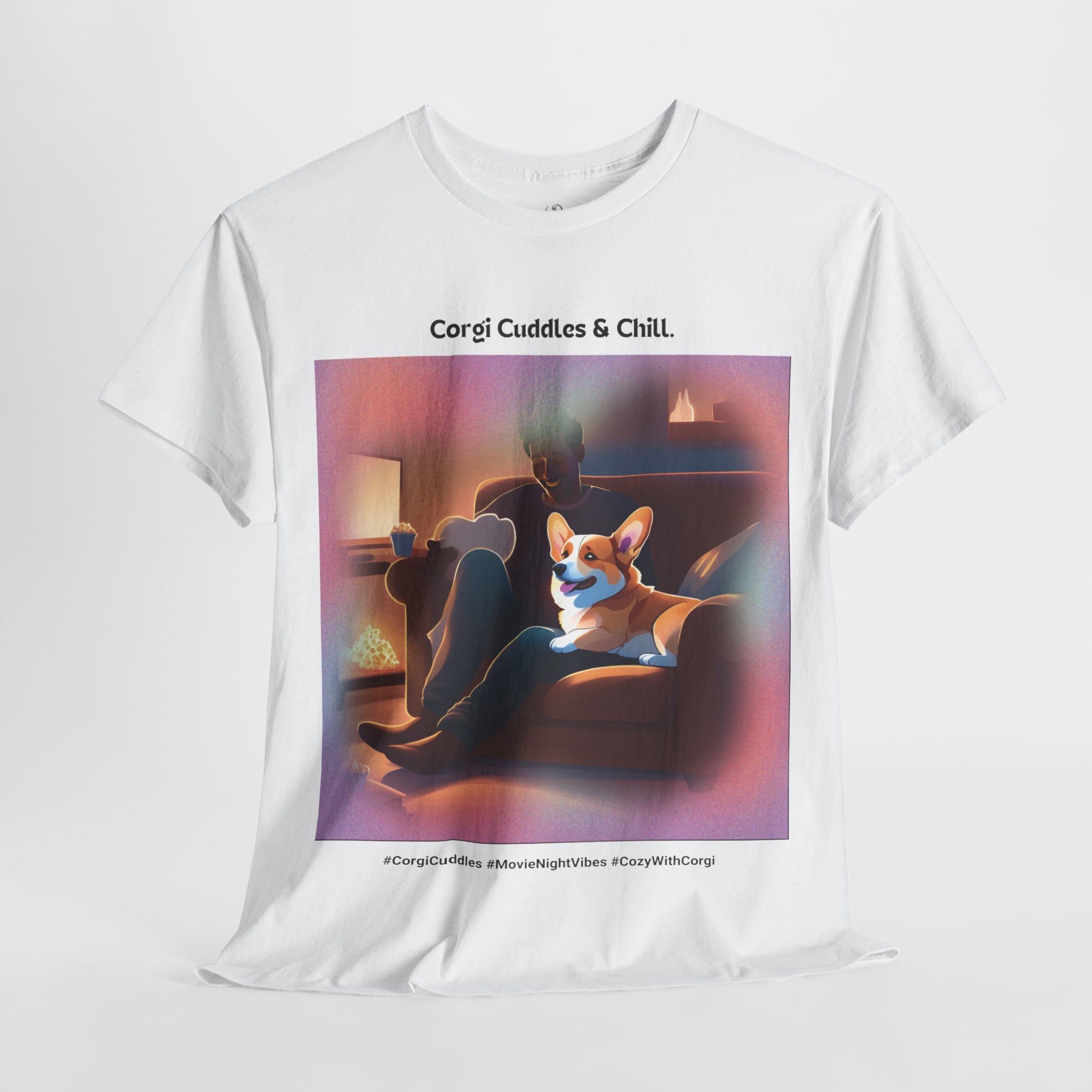 Men’s “Corgi Cuddles & Chill” T-Shirt – Cozy Movie Night, Dog Dad Gift
