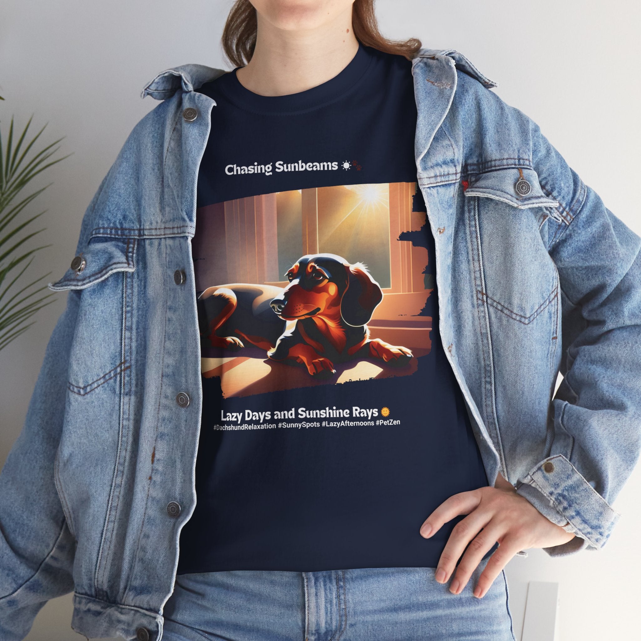 Unisex “Chasing Sunbeams” Dachshund T‑Shirt – Relaxed Pup Gift