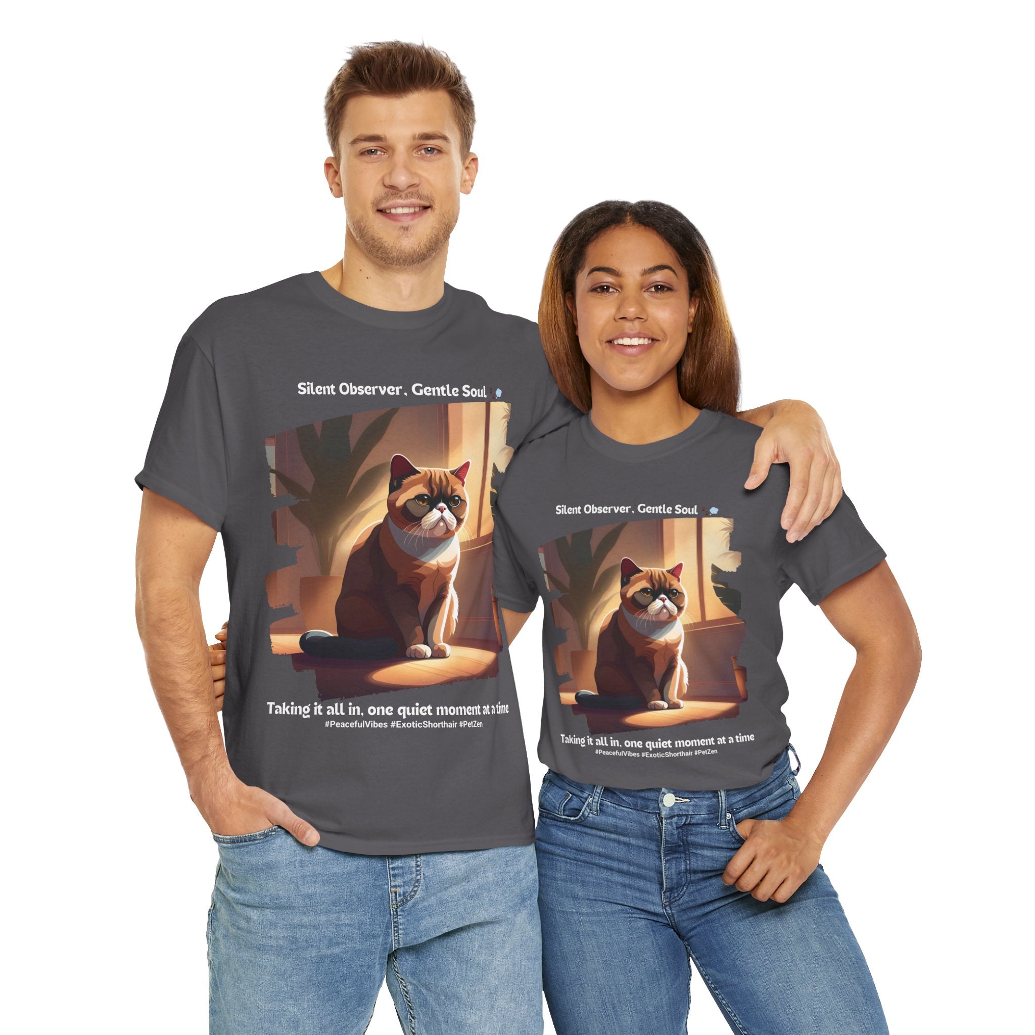 Unisex “Peaceful Observer” Exotic Shorthair T-Shirt – Zen Kitty Calm, Cat Lover Gift