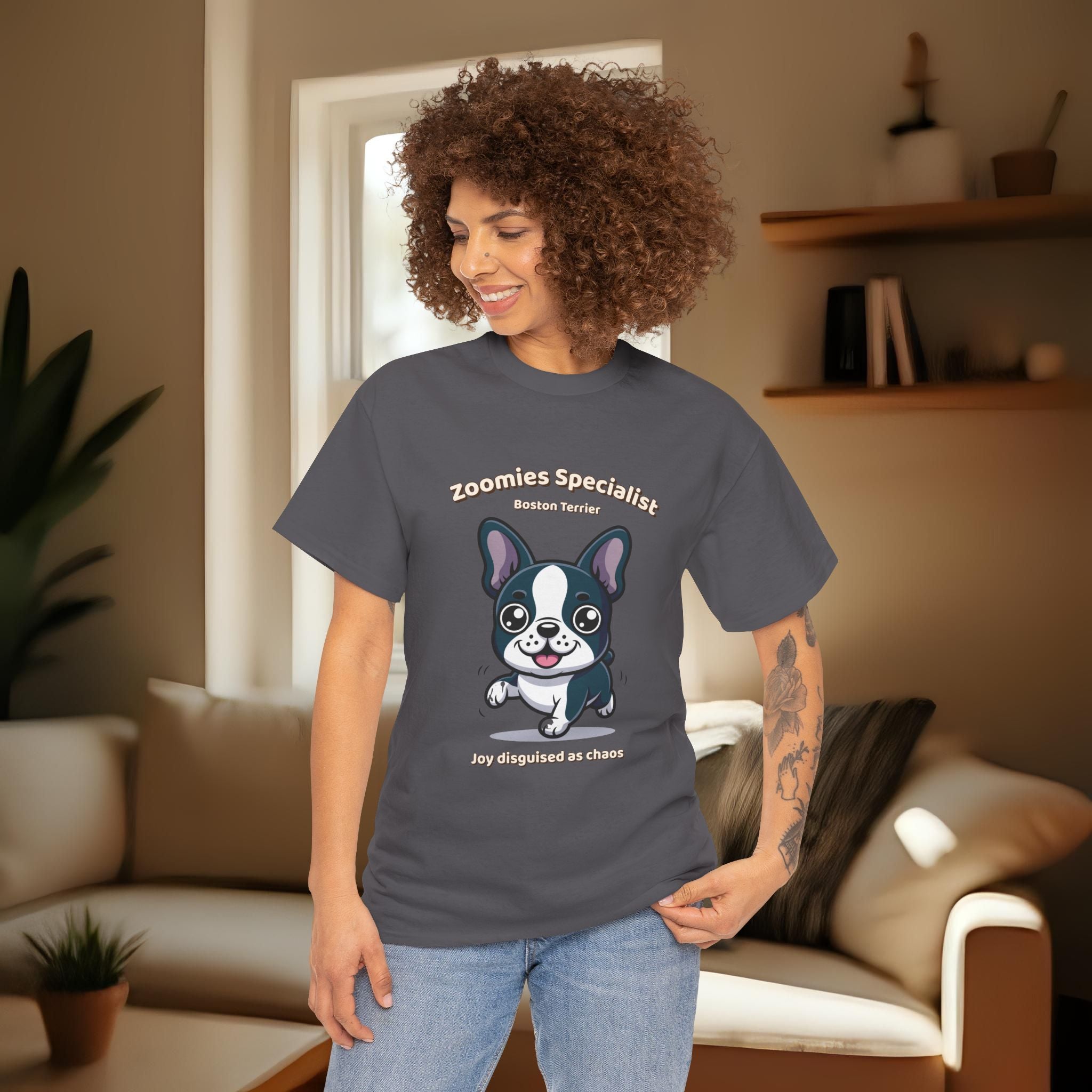 Unisex T-Shirt – Zoomies Specialist: Boston Terrier Everyday Moments Edition