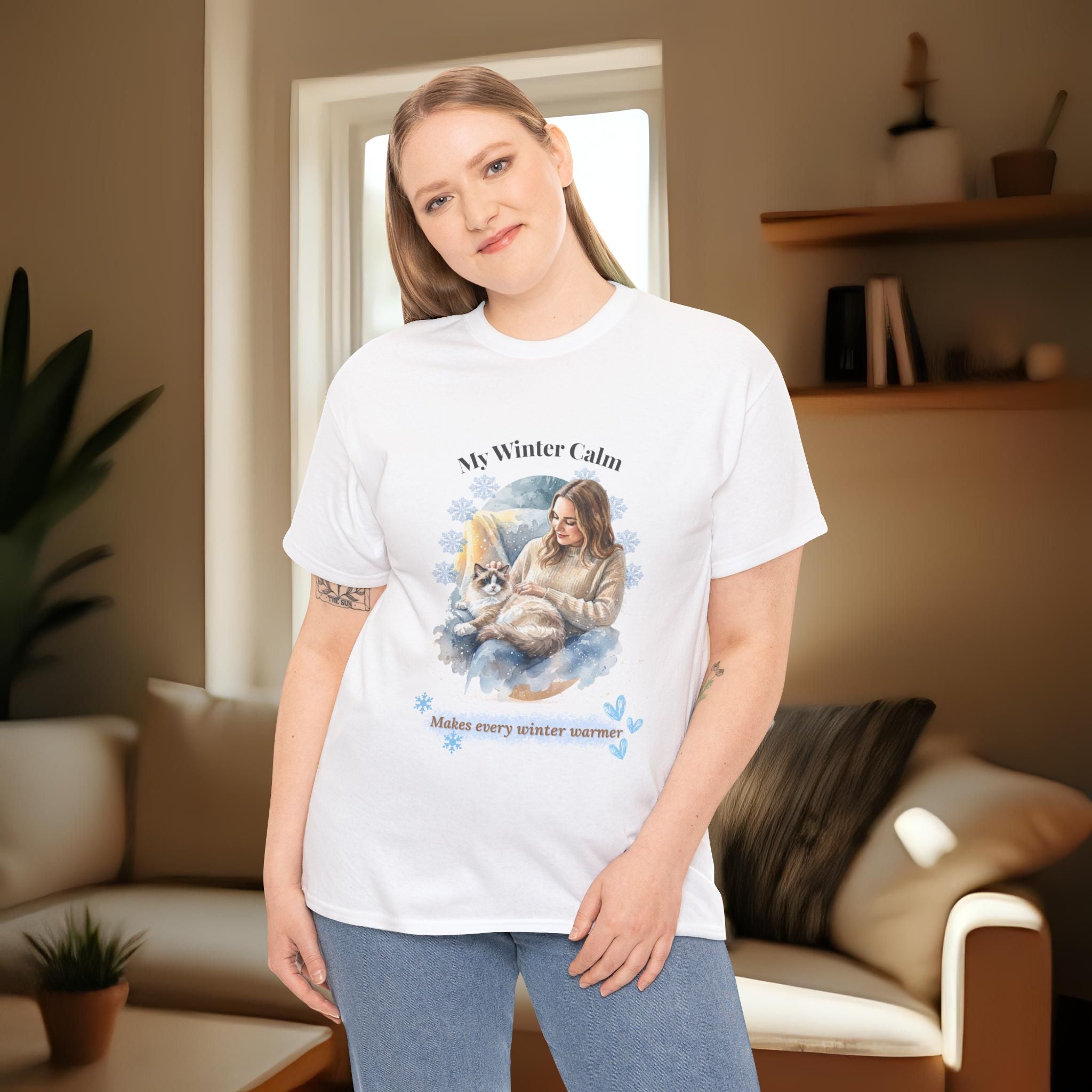 Unisex Personalized T-Shirt – My Winter Calm: Custom Ragdoll Watercolor Winter Portrait