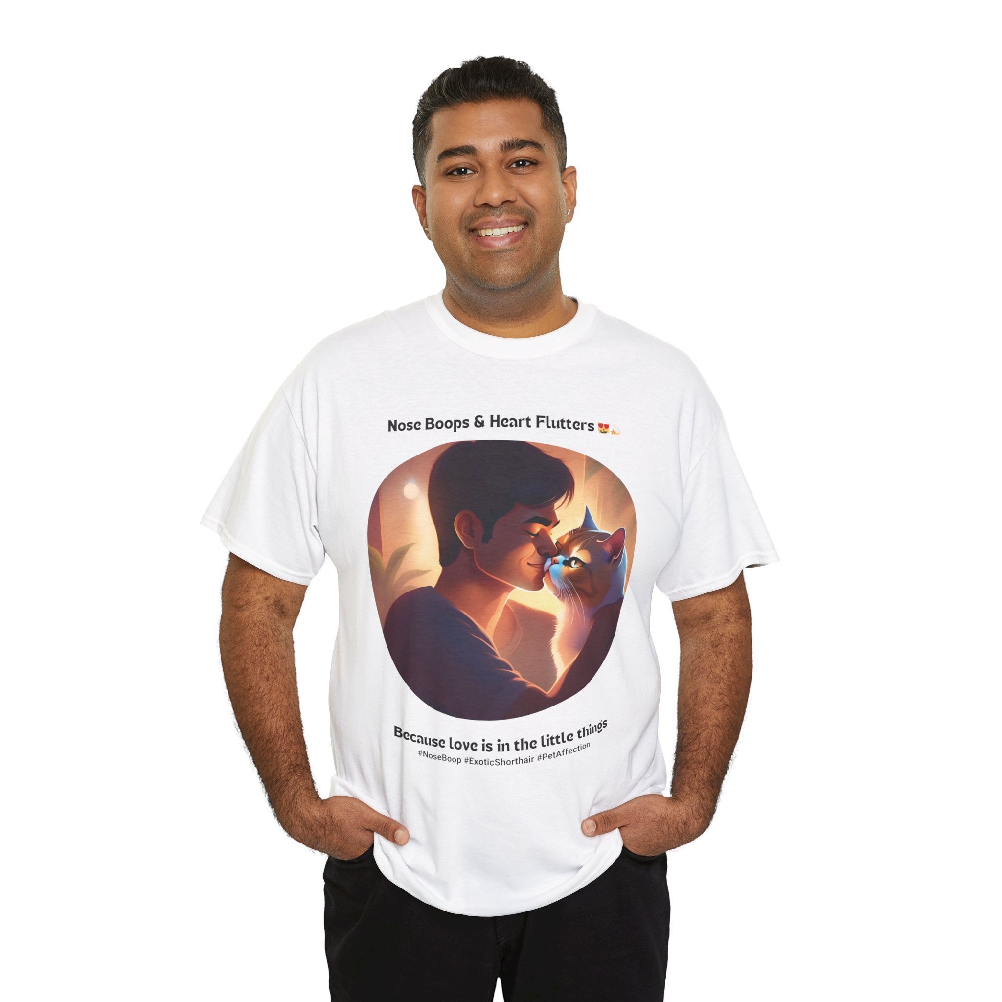 Men’s “Nose Boops & Heart Flutters” Exotic Shorthair T‑Shirt – Adorable Cat Dad Gift