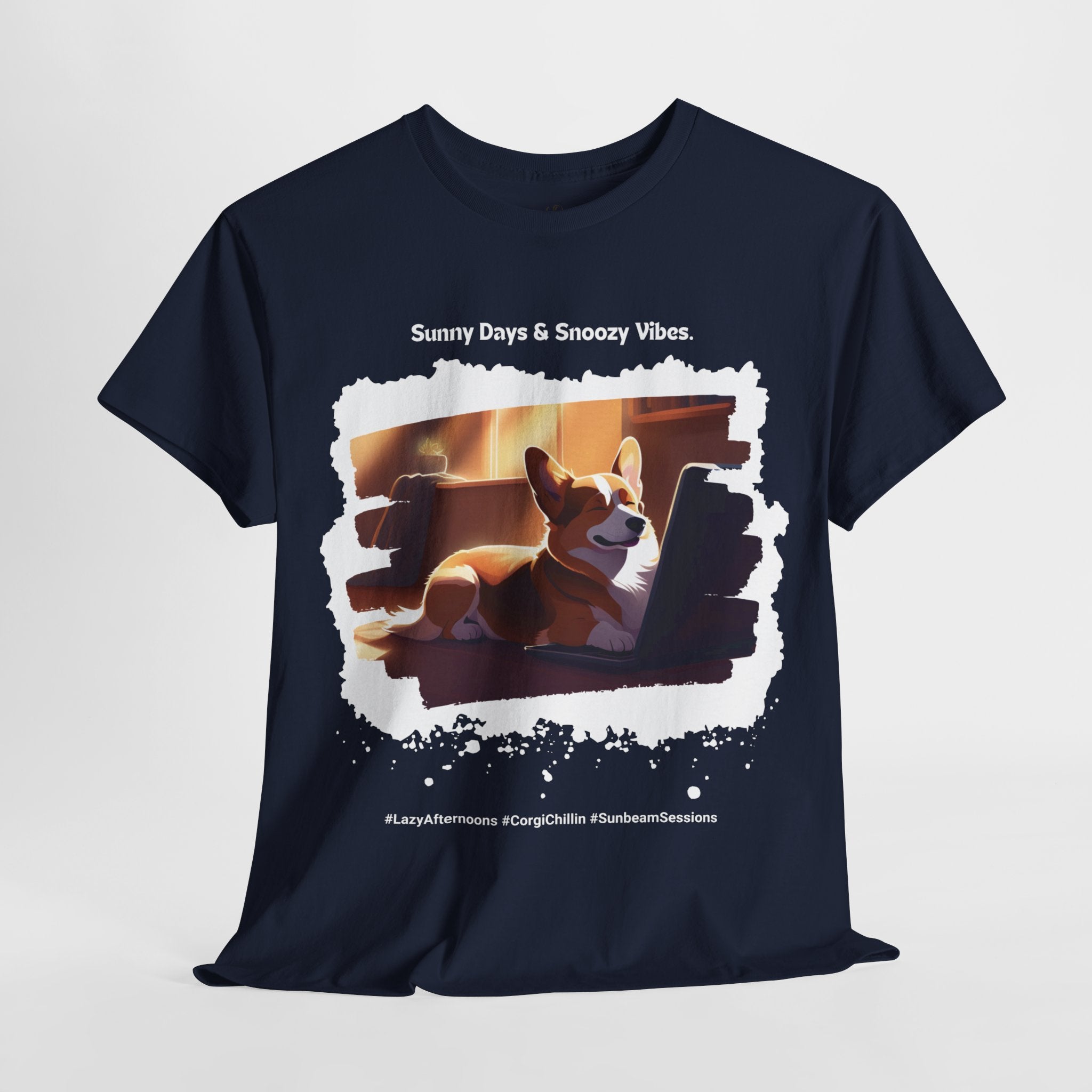 Unisex “Sunny Days & Snoozy Vibes” Corgi T‑Shirt – Chill Pup Gift