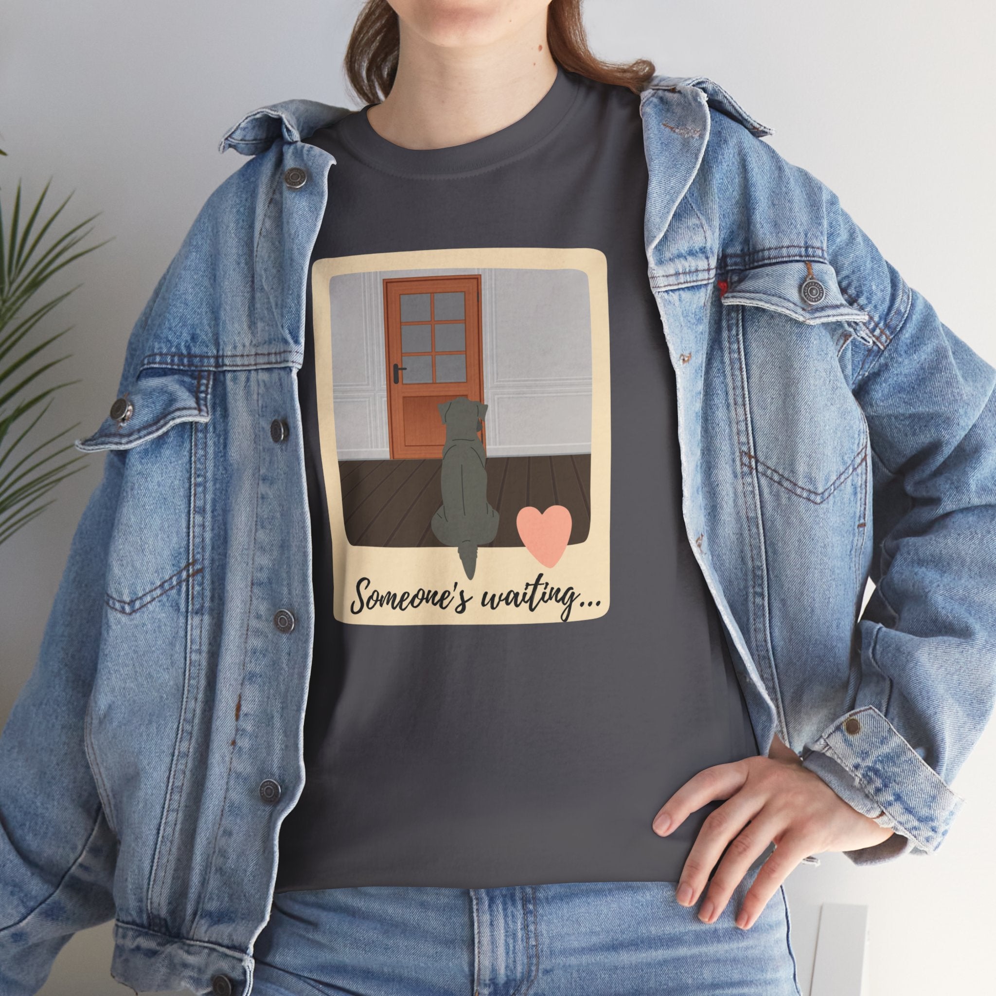 Unisex “Patiently Waiting” Dog T-Shirt – Door-Sitter Pup, Dog Lover Gift