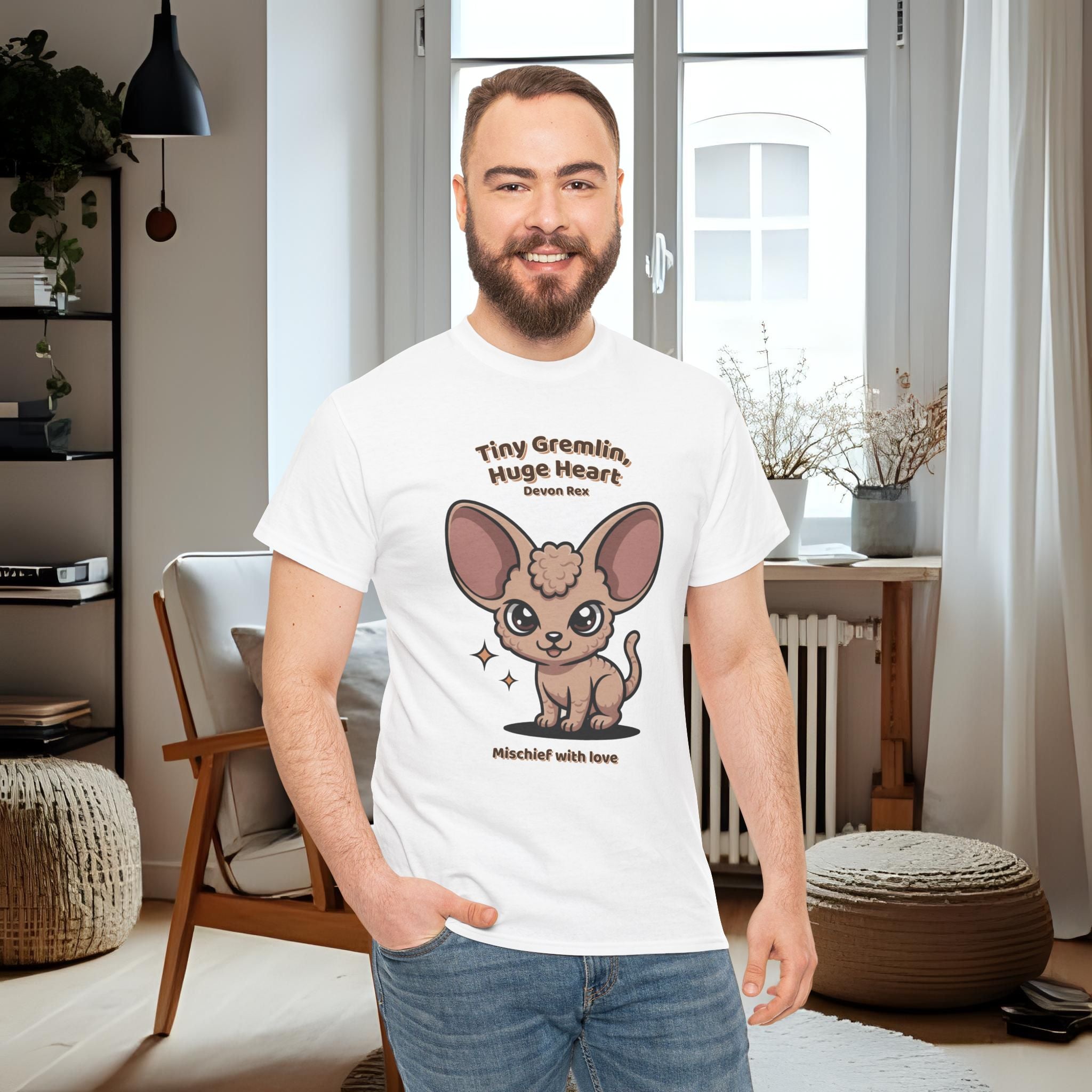 Unisex T-Shirt – Tiny Gremlin, Huge Heart: Devon Rex Everyday Moments Edition