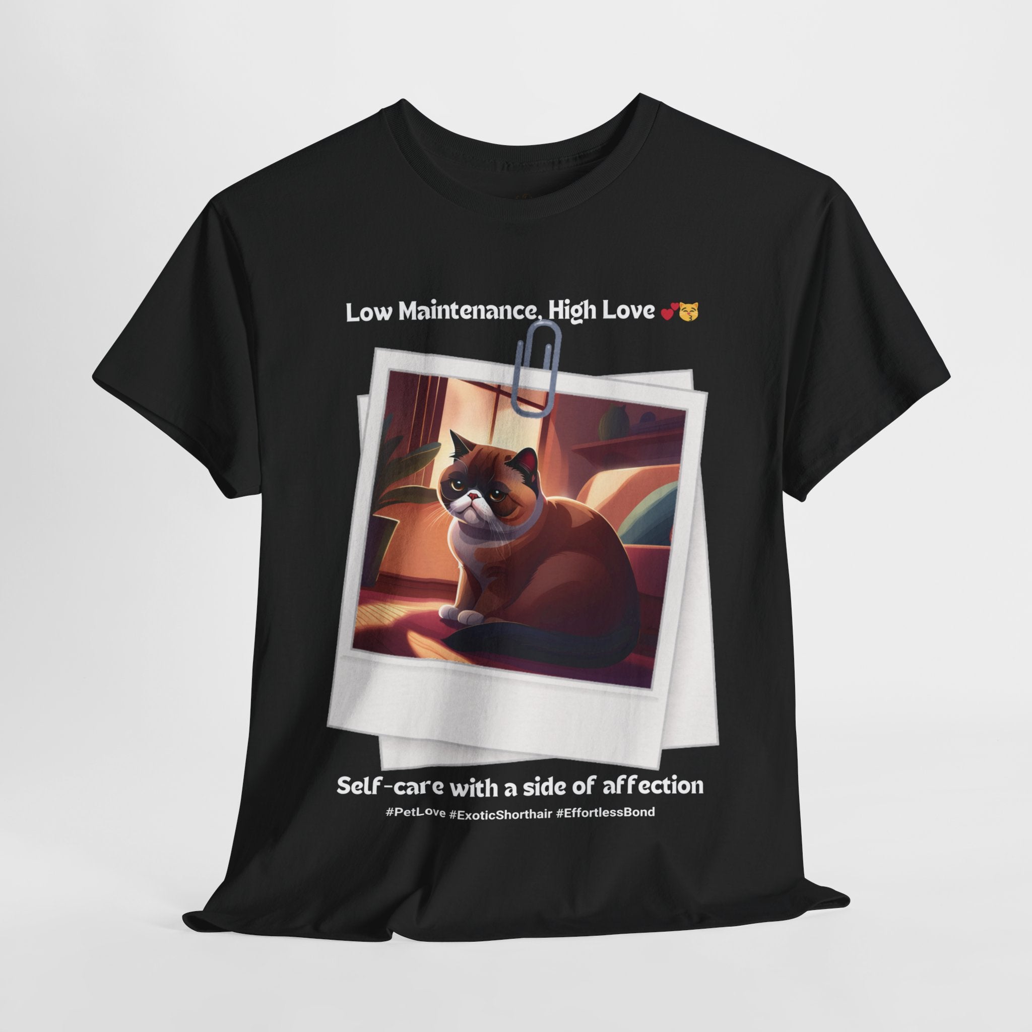 Unisex “Low Maintenance, High Love” Exotic Shorthair T‑Shirt – Easy Loving Cat Gift
