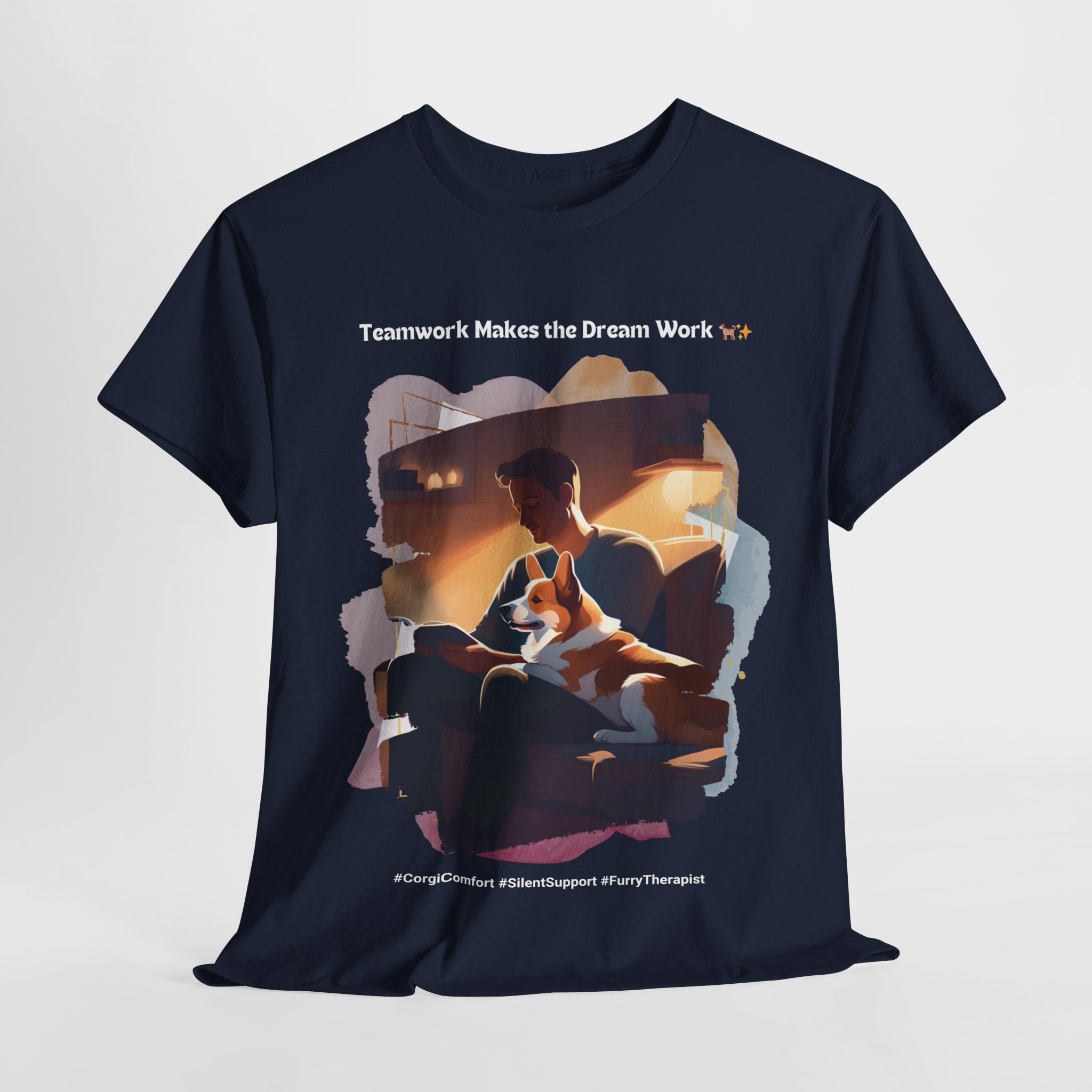 Men’s “In Every Storm, I’m Here for You” Corgi T-Shirt – Comfort Pup, Dog Dad Gift