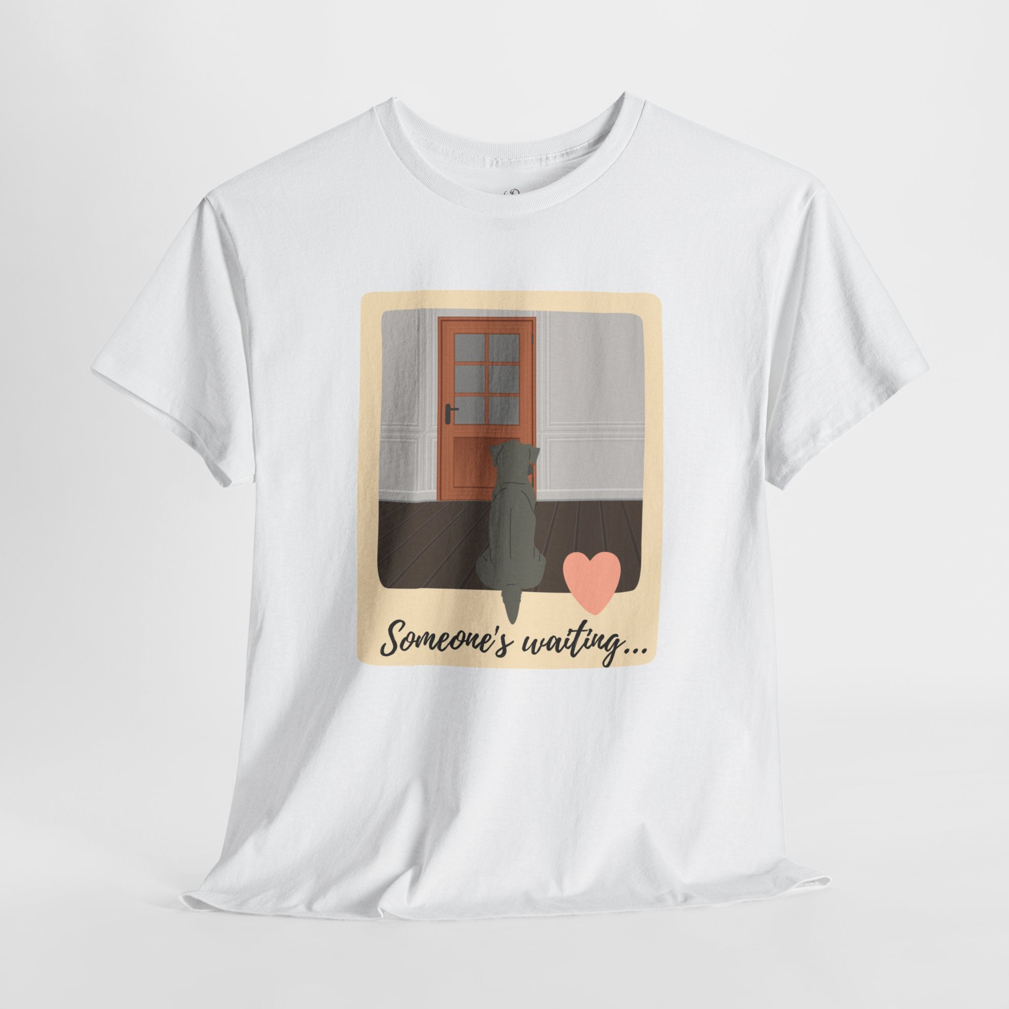 Unisex “Patiently Waiting” Dog T-Shirt – Door-Sitter Pup, Dog Lover Gift