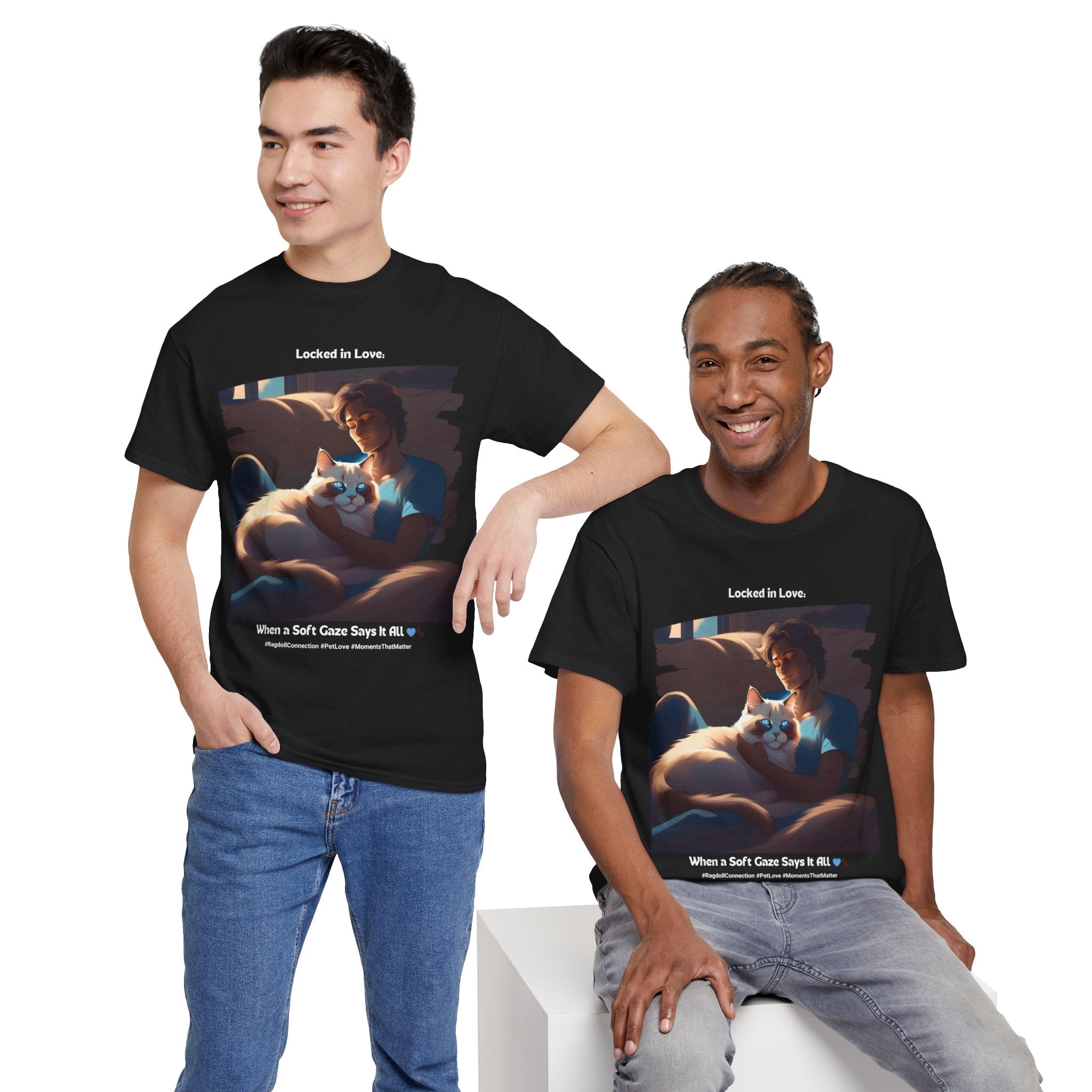 Men’s “A Gaze That Speaks Volumes” Ragdoll T‑Shirt – Expressive Cat Dad Gift