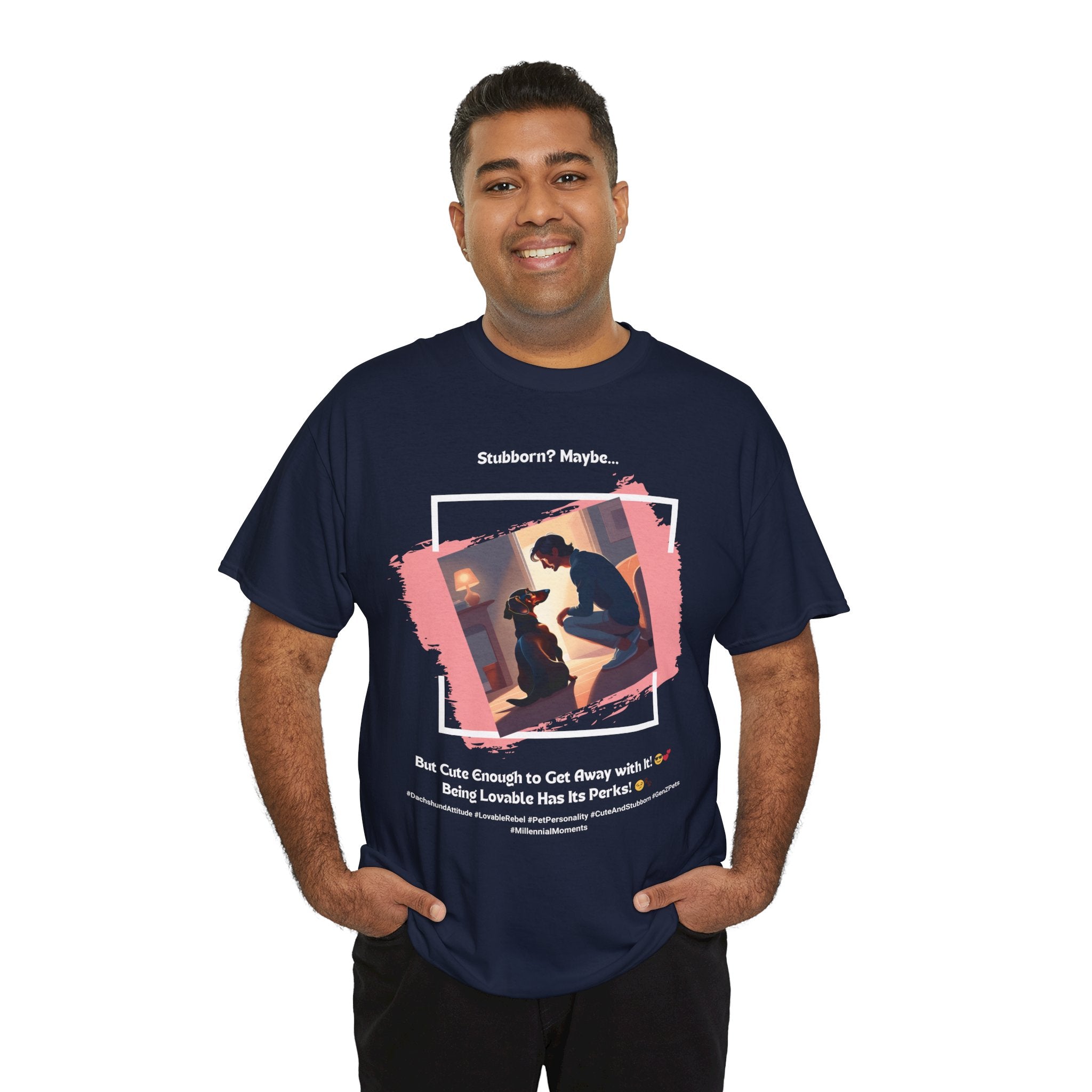 Men’s “Stubborn? Maybe… But Cute Enough” Dachshund T-Shirt – Wiener Dog Charm, Dog Dad Gift