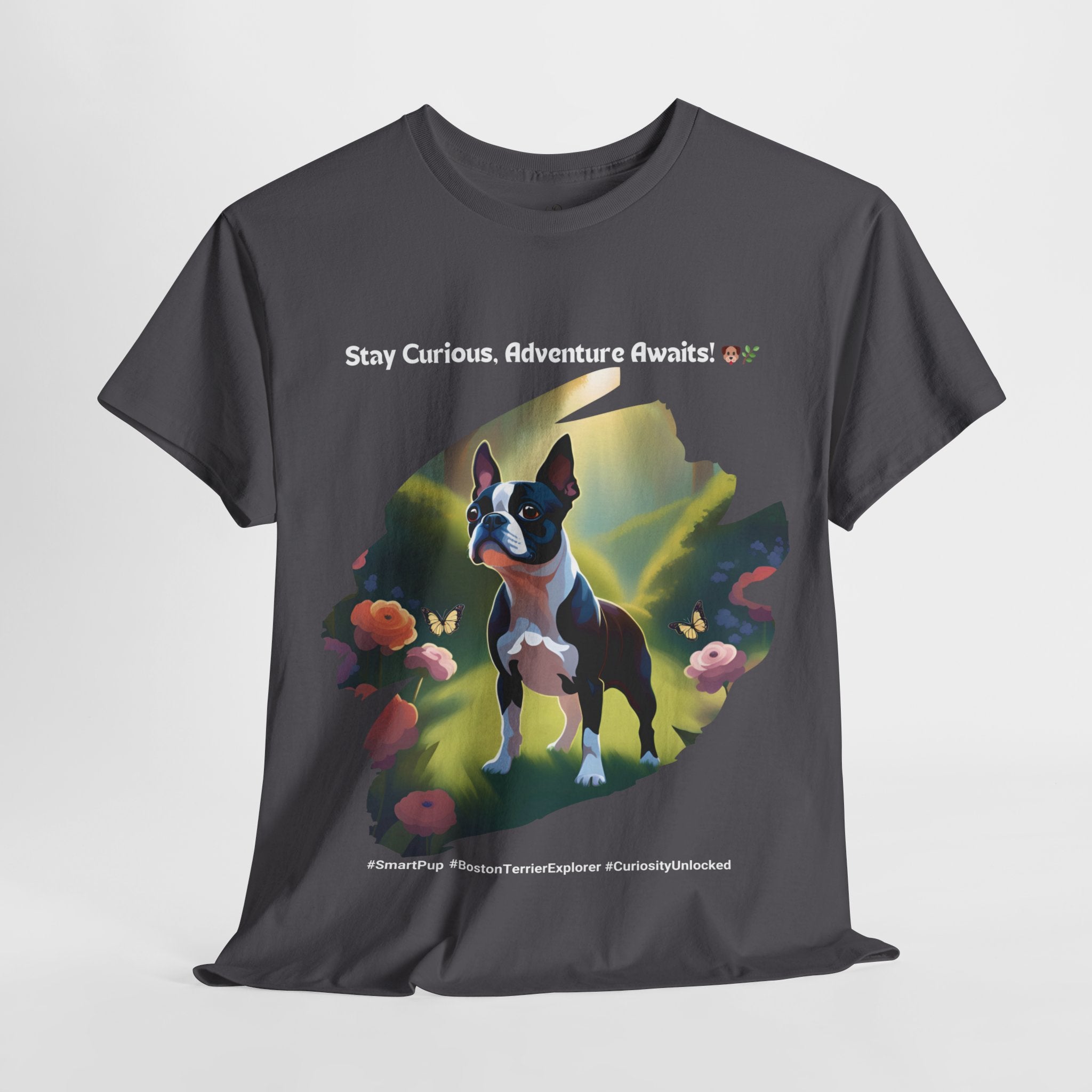 Unisex “Adventure Awaits” Boston Terrier T‑Shirt – Explorer Pup Gift