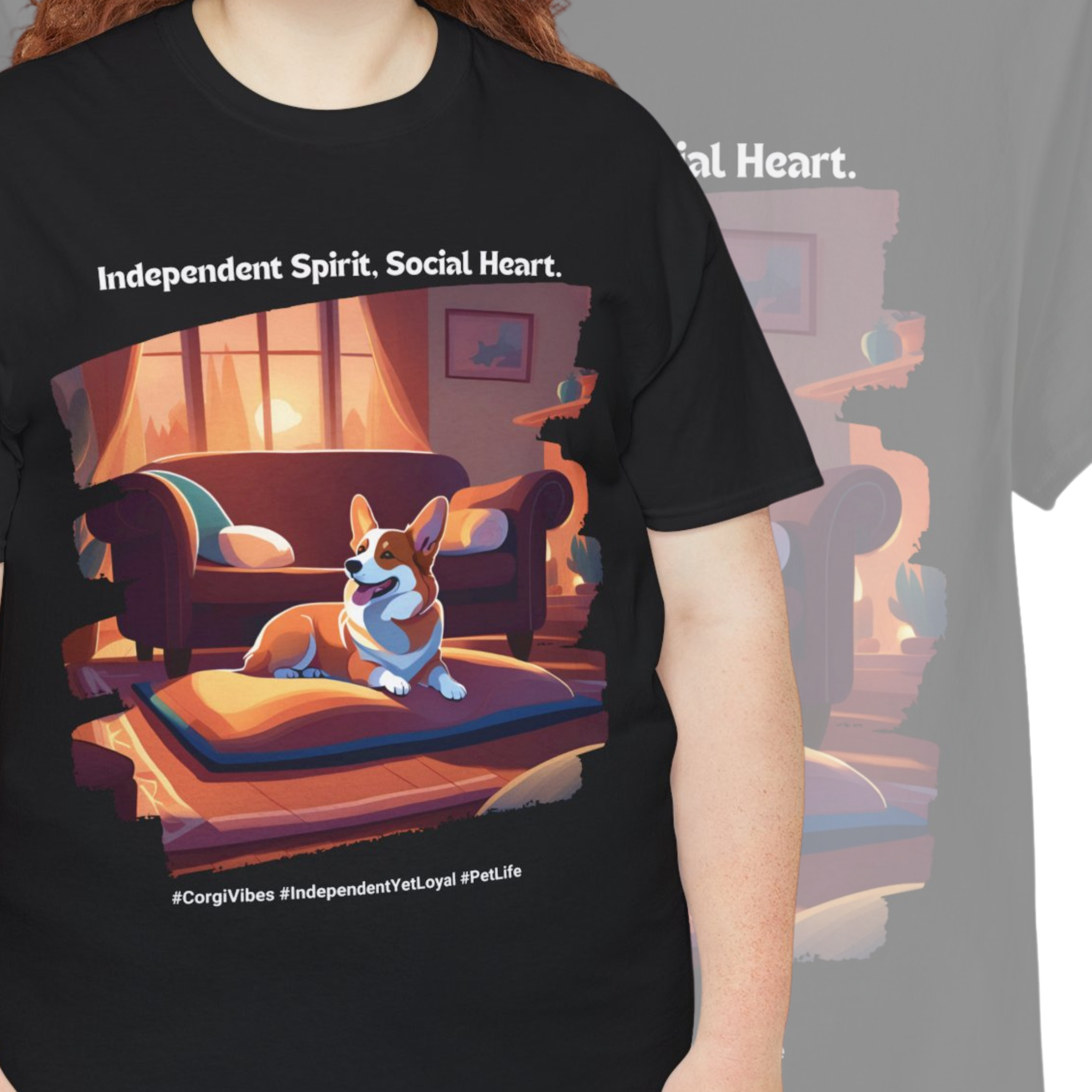 Unisex “Independent Spirit, Social Heart” Corgi T-Shirt – Corgi Vibes, Dog Lover Gift