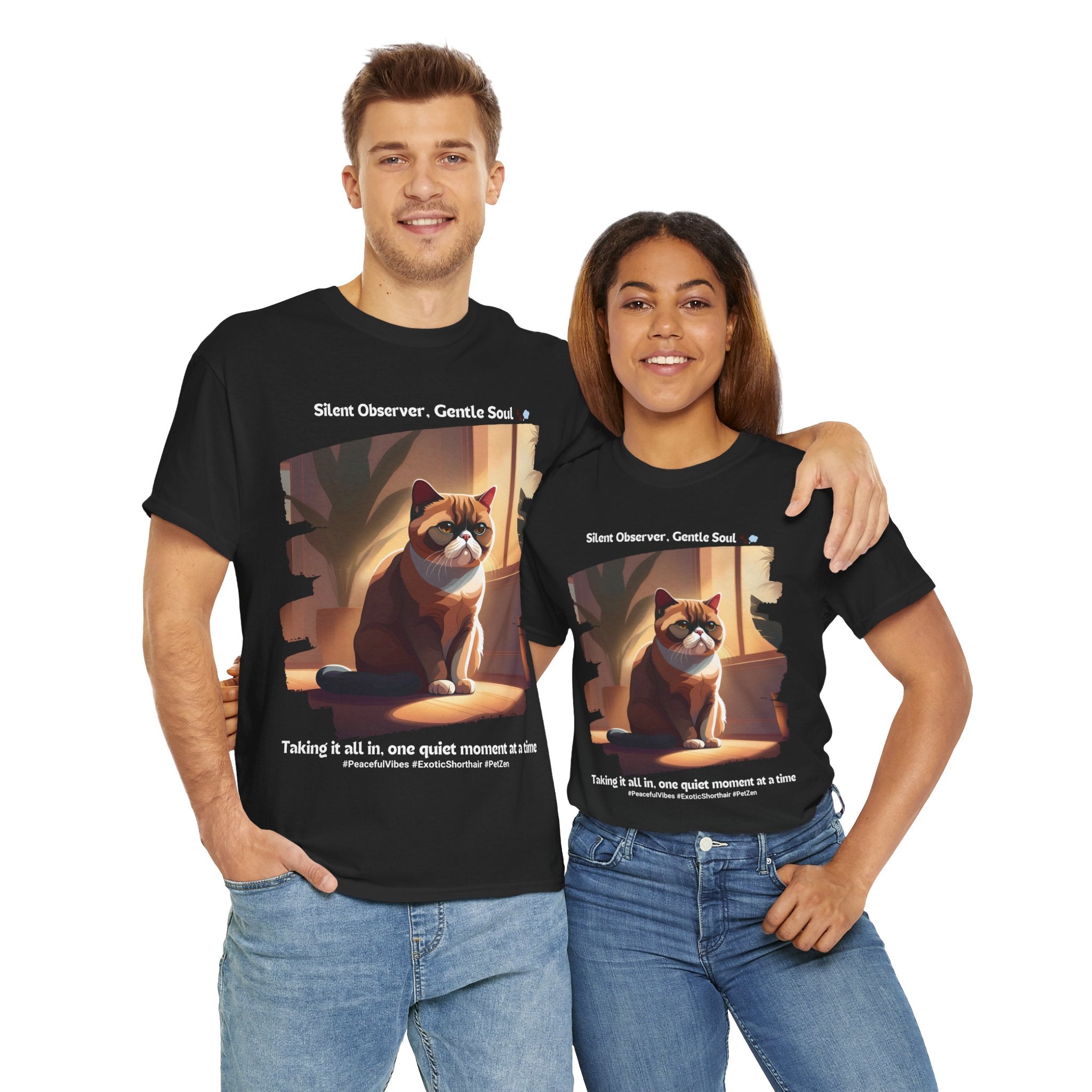 Unisex “Peaceful Observer” Exotic Shorthair T-Shirt – Zen Kitty Calm, Cat Lover Gift