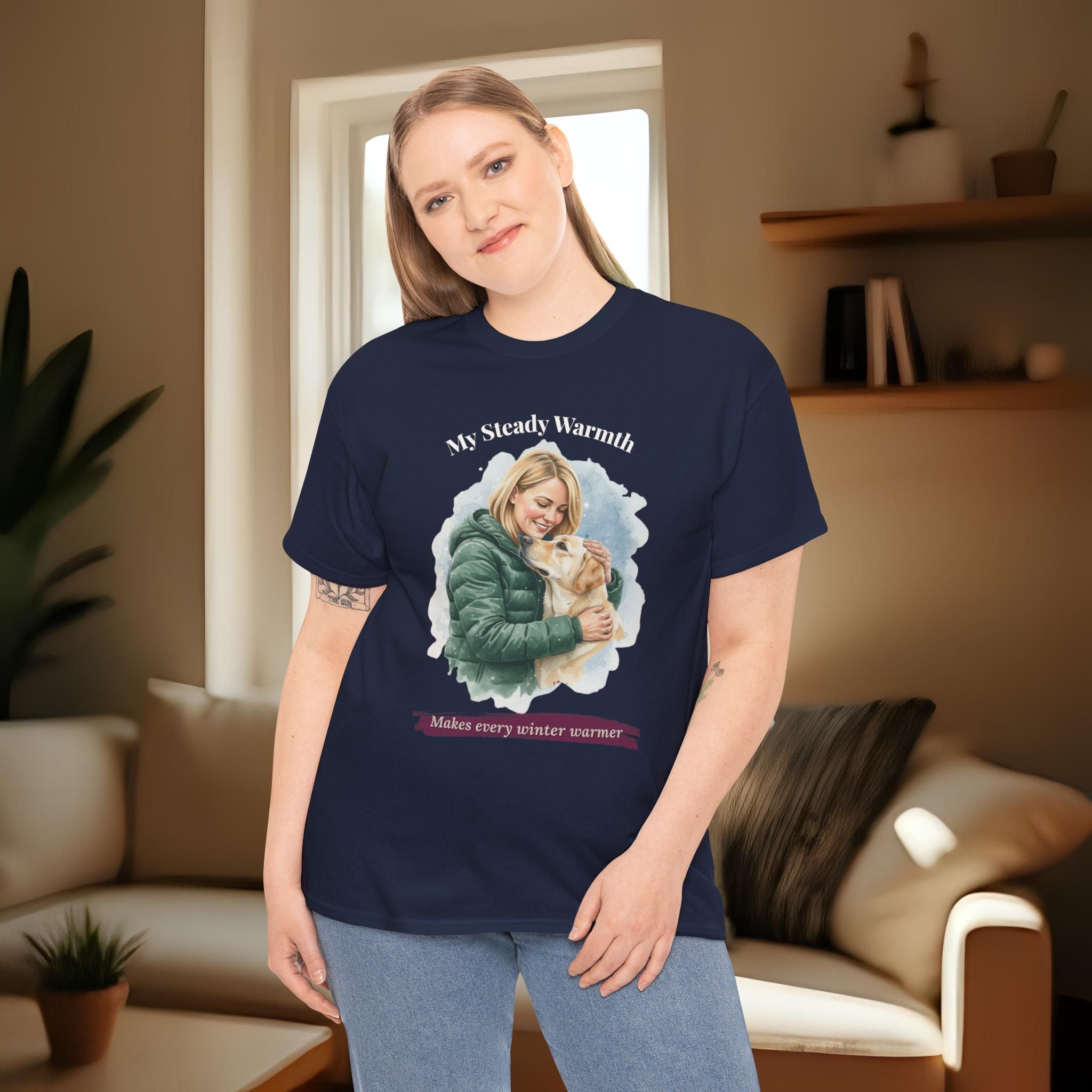 Unisex Personalized T-Shirt – My Steady Warmth: Custom Labrador Watercolor Winter Portrait