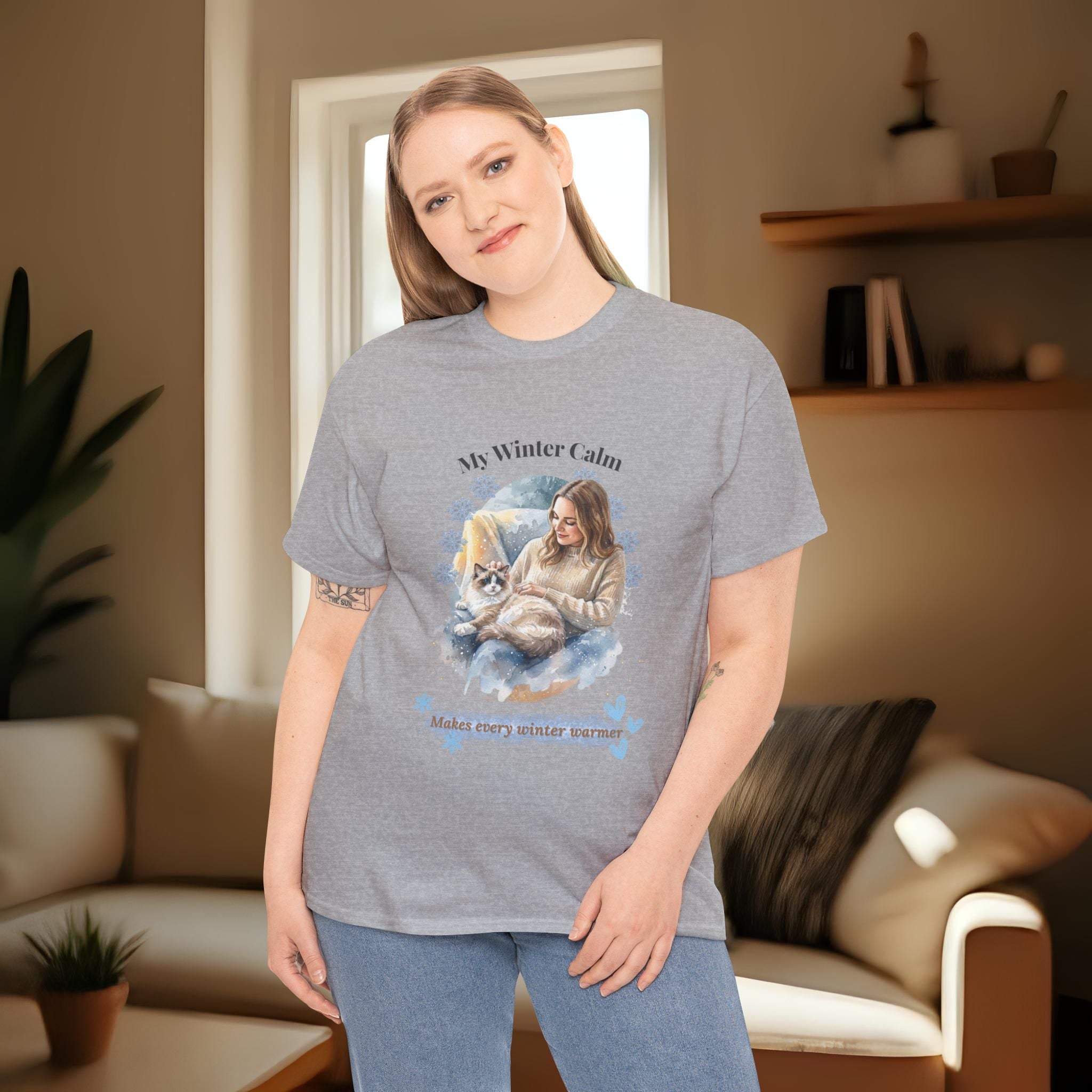 Unisex Personalized T-Shirt – My Winter Calm: Custom Ragdoll Watercolor Winter Portrait