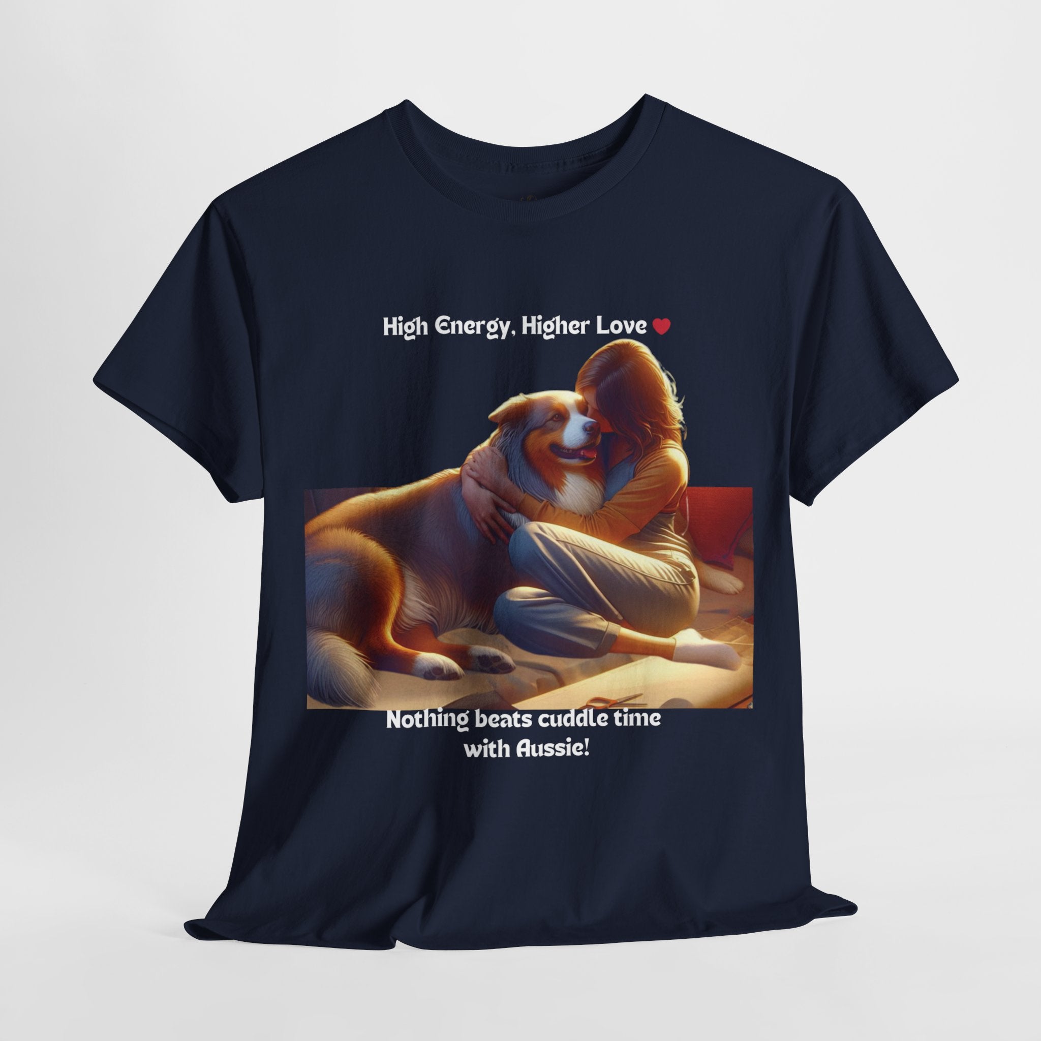 Women’s “High Energy, Higher Love” Australian Shepherd T‑Shirt – Energetic Pup Mom Gift