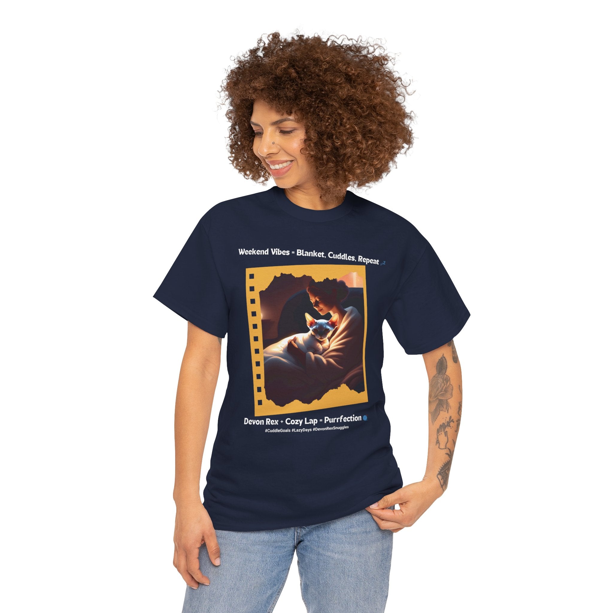 Women’s “Weekend Vibes” Devon Rex T‑Shirt – Cozy Cat Mom Gift