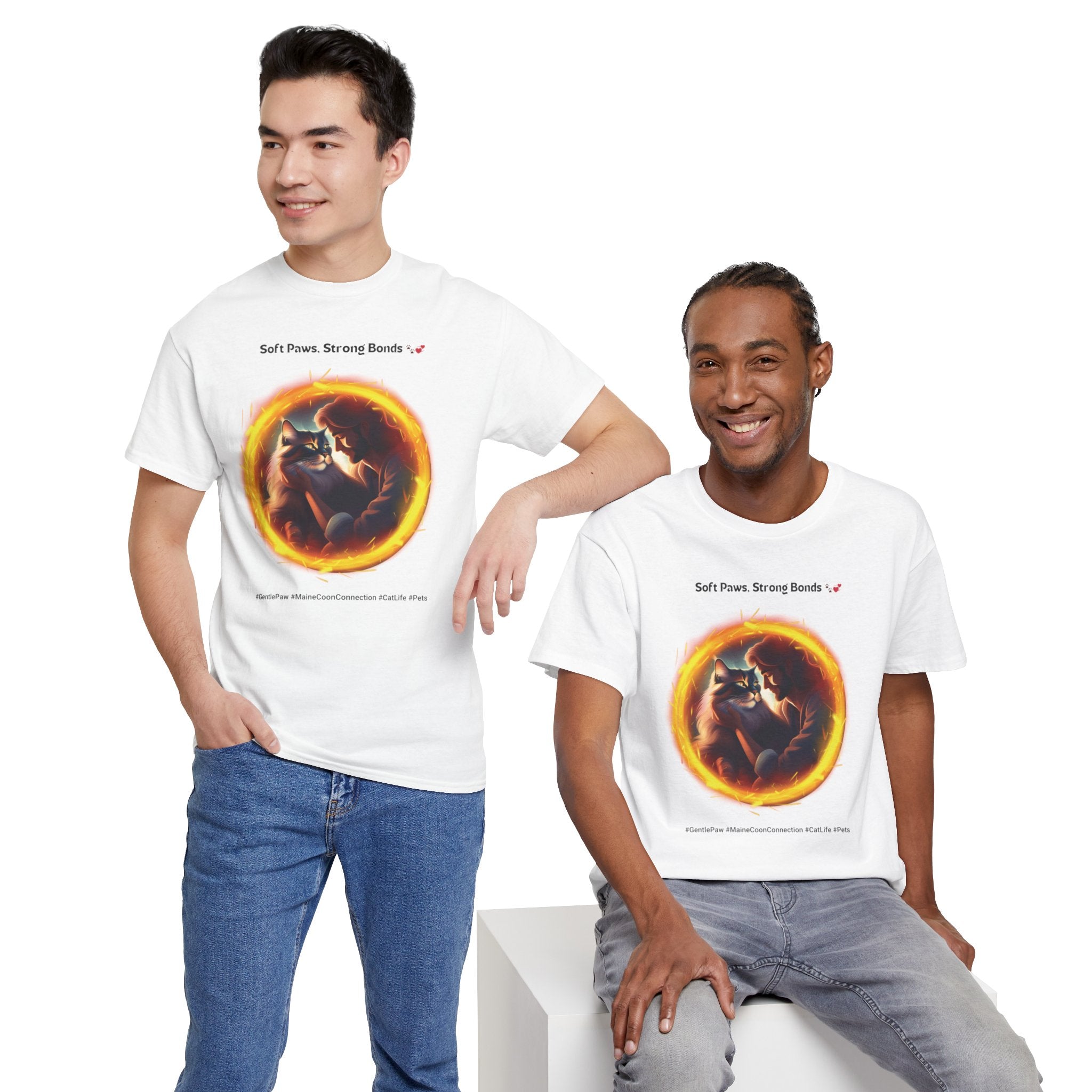 Men’s “Soft Paws, Strong Bonds” Maine Coon T‑Shirt – Gentle Giant Dad Gift