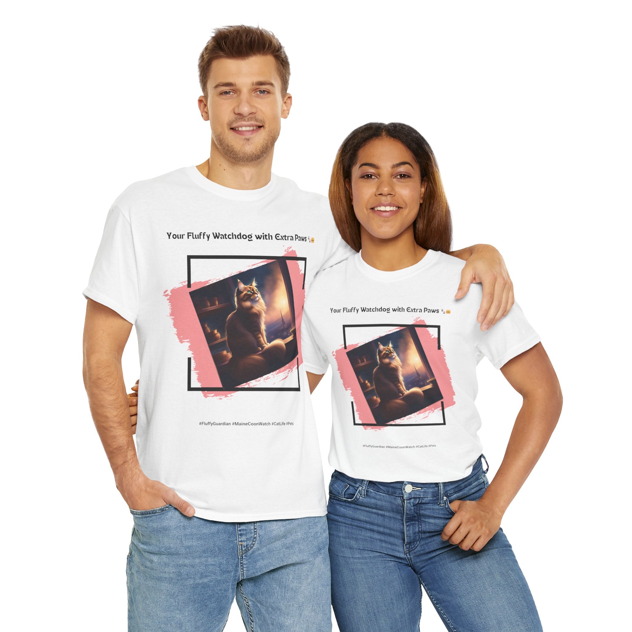 Unisex “Fluffy Watchdog” Maine Coon T-Shirt – Gentle Guardian, Cat Lover Gift