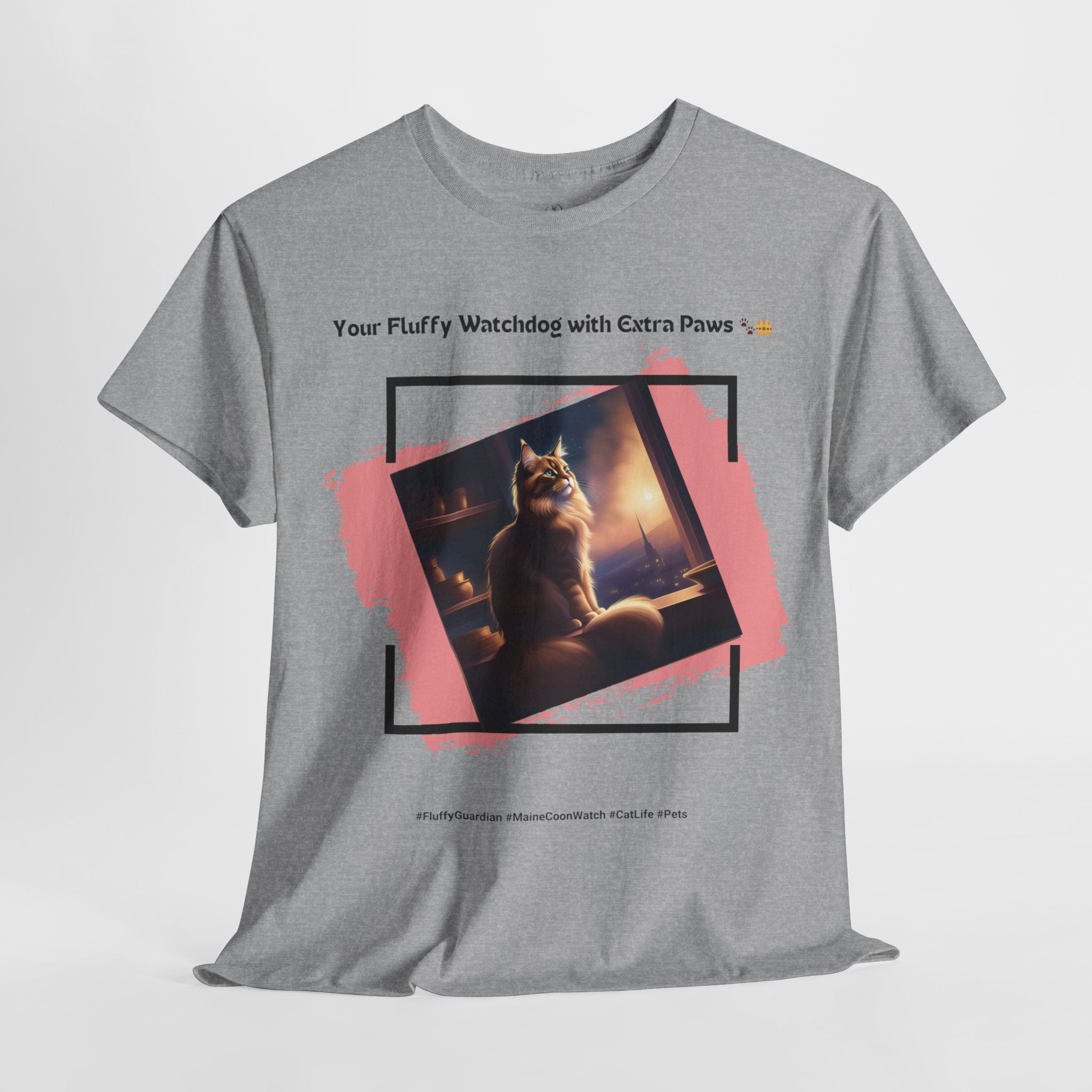 Unisex “Fluffy Watchdog” Maine Coon T-Shirt – Gentle Guardian, Cat Lover Gift