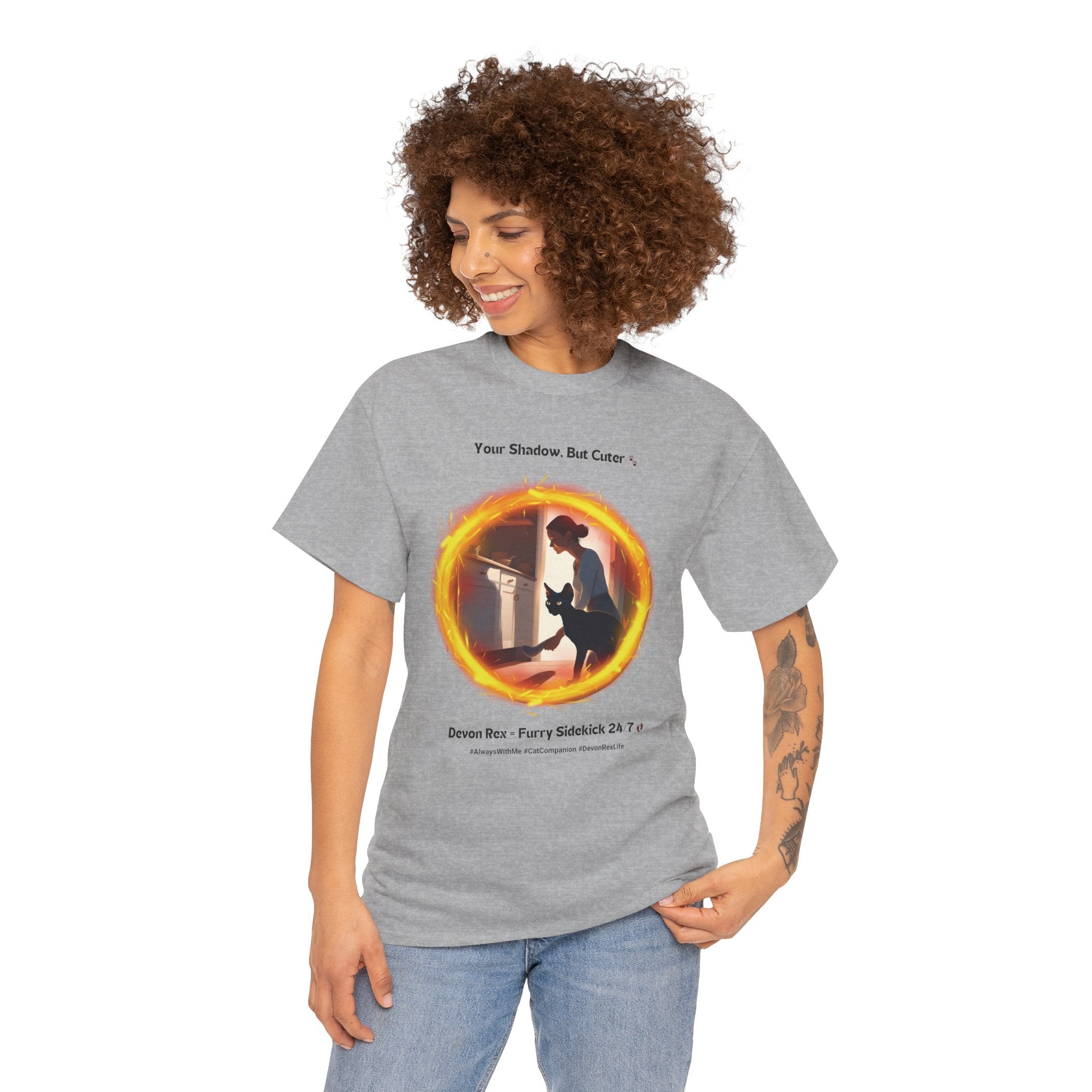 Women’s “Your Shadow, But Cuter” Devon Rex T‑Shirt – Loyal Cat Mom Gift