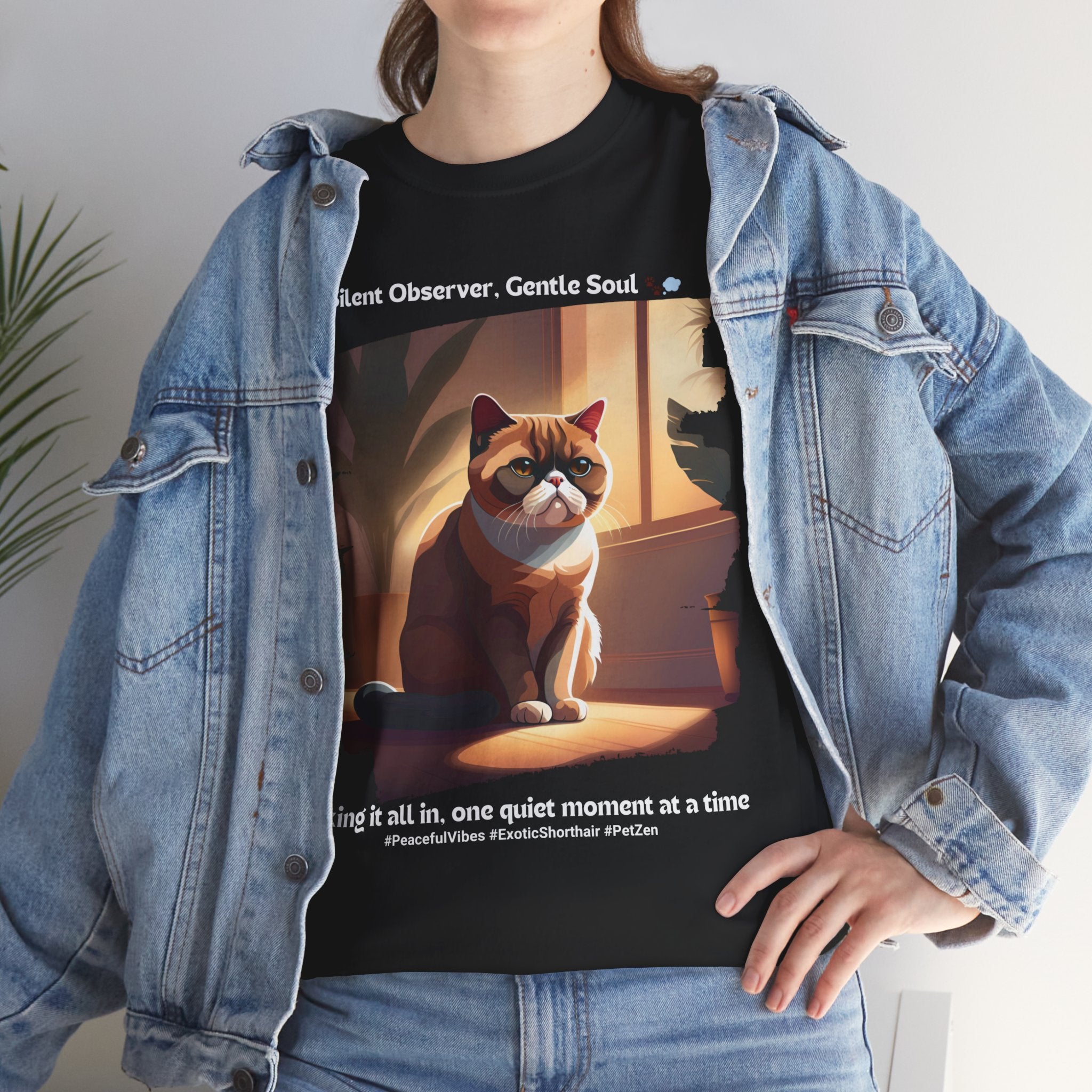 Unisex “Peaceful Observer” Exotic Shorthair T-Shirt – Zen Kitty Calm, Cat Lover Gift