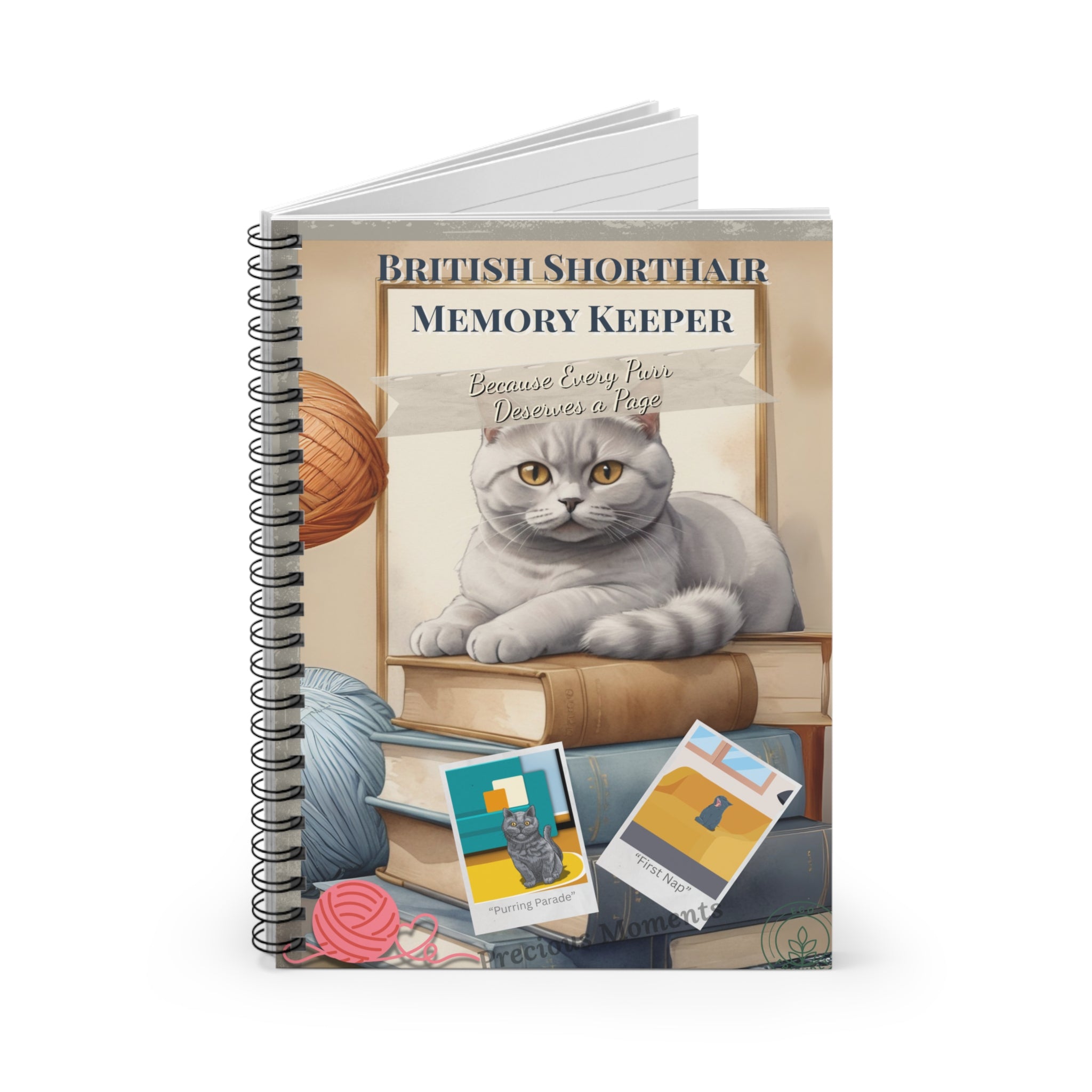 British Shorthair Memory Keeper Notebook, Cat Lover's Journal, Gift for Pet Owners, Cute Spiral Notebook, Writing Journal for Cat Lovers