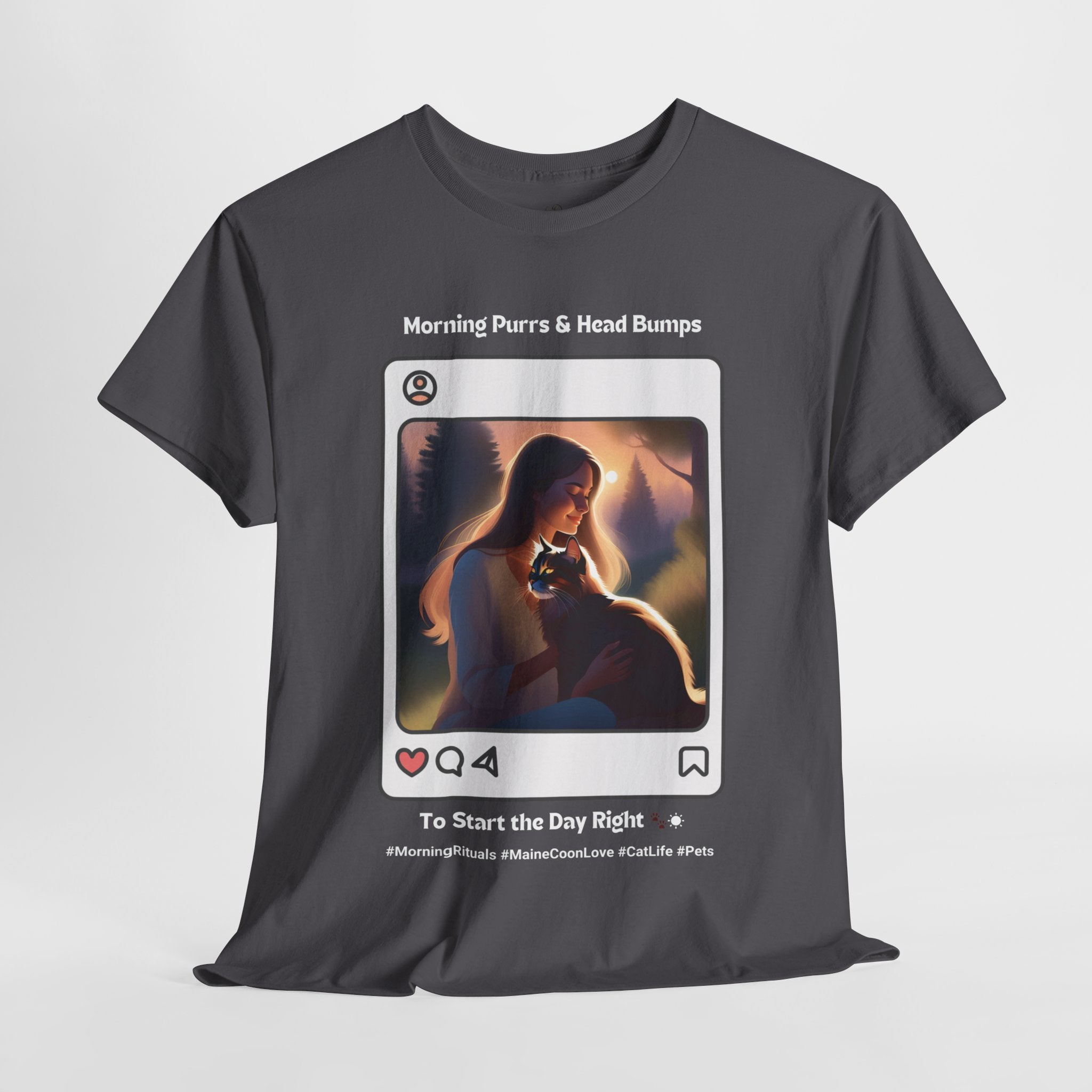 Women’s “Morning Purrs & Head Bumps” Maine Coon T‑Shirt – Uplifting Cat Mom Gift