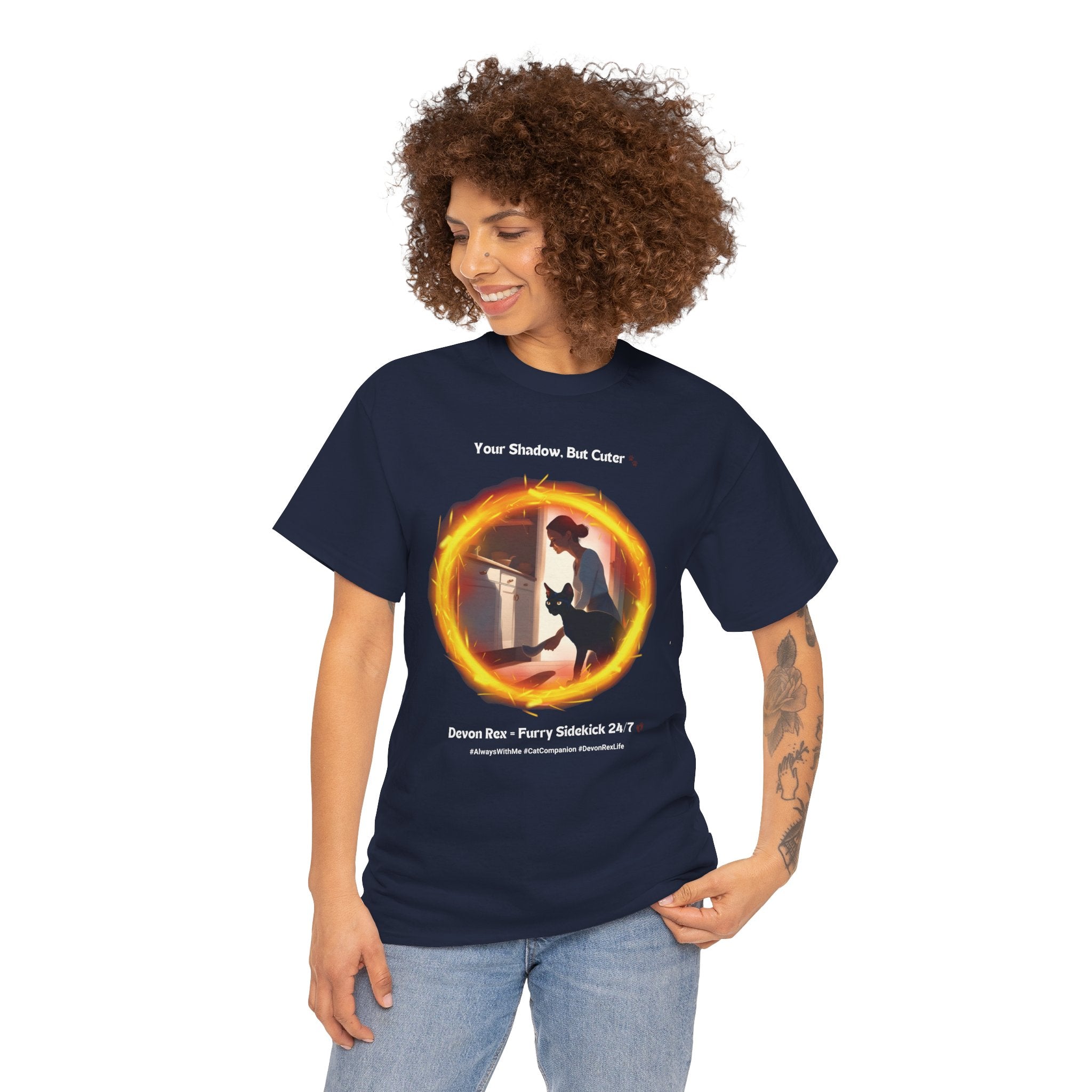 Women’s “Your Shadow, But Cuter” Devon Rex T‑Shirt – Loyal Cat Mom Gift