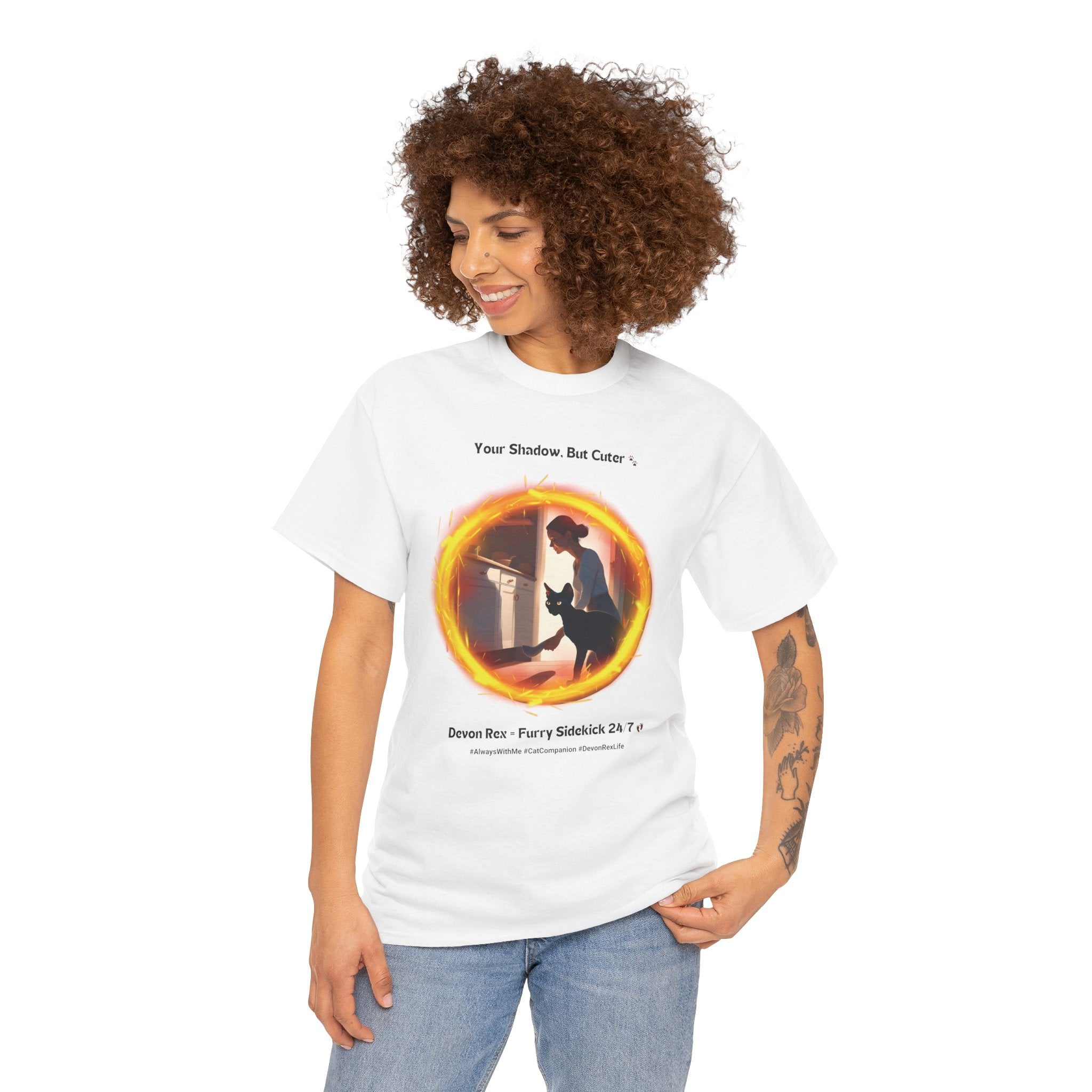 Women’s “Your Shadow, But Cuter” Devon Rex T‑Shirt – Loyal Cat Mom Gift