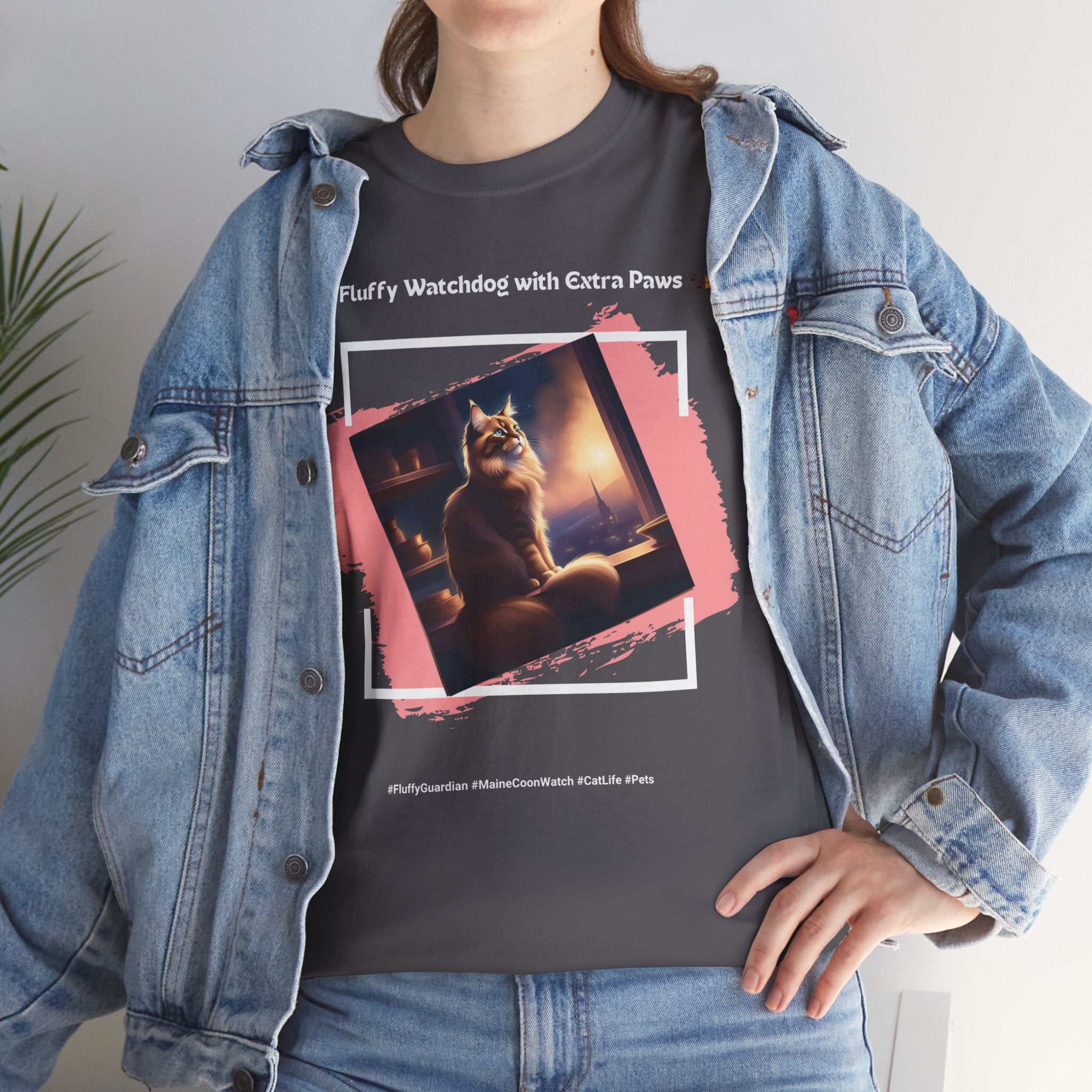 Unisex “Fluffy Watchdog” Maine Coon T-Shirt – Gentle Guardian, Cat Lover Gift